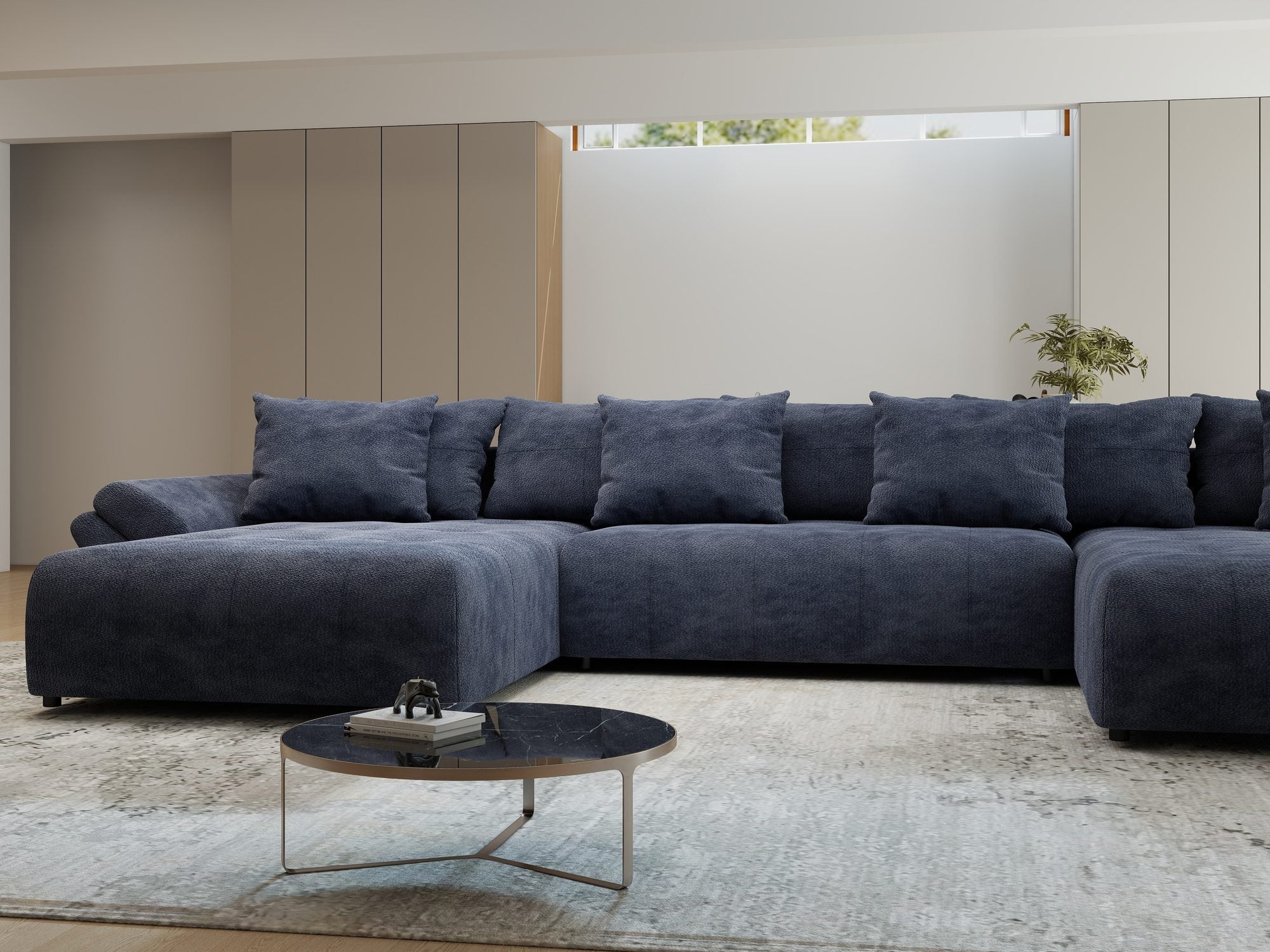 Colțar extensibil dumonde cu ladă de depozitare si sezut confortabil din spuma high-density, Berlin U Vibe Albastru 79 380x180 cm