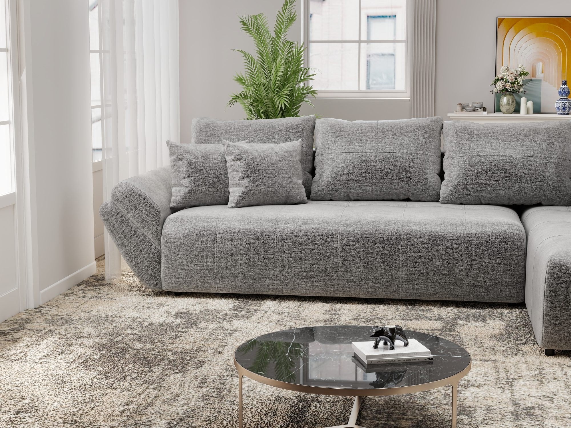 Colțar extensibil dumonde cu ladă de depozitare si sezut confortabil din spuma high-density, Berlin XL Monolith Gri 85 II 350x185 cm