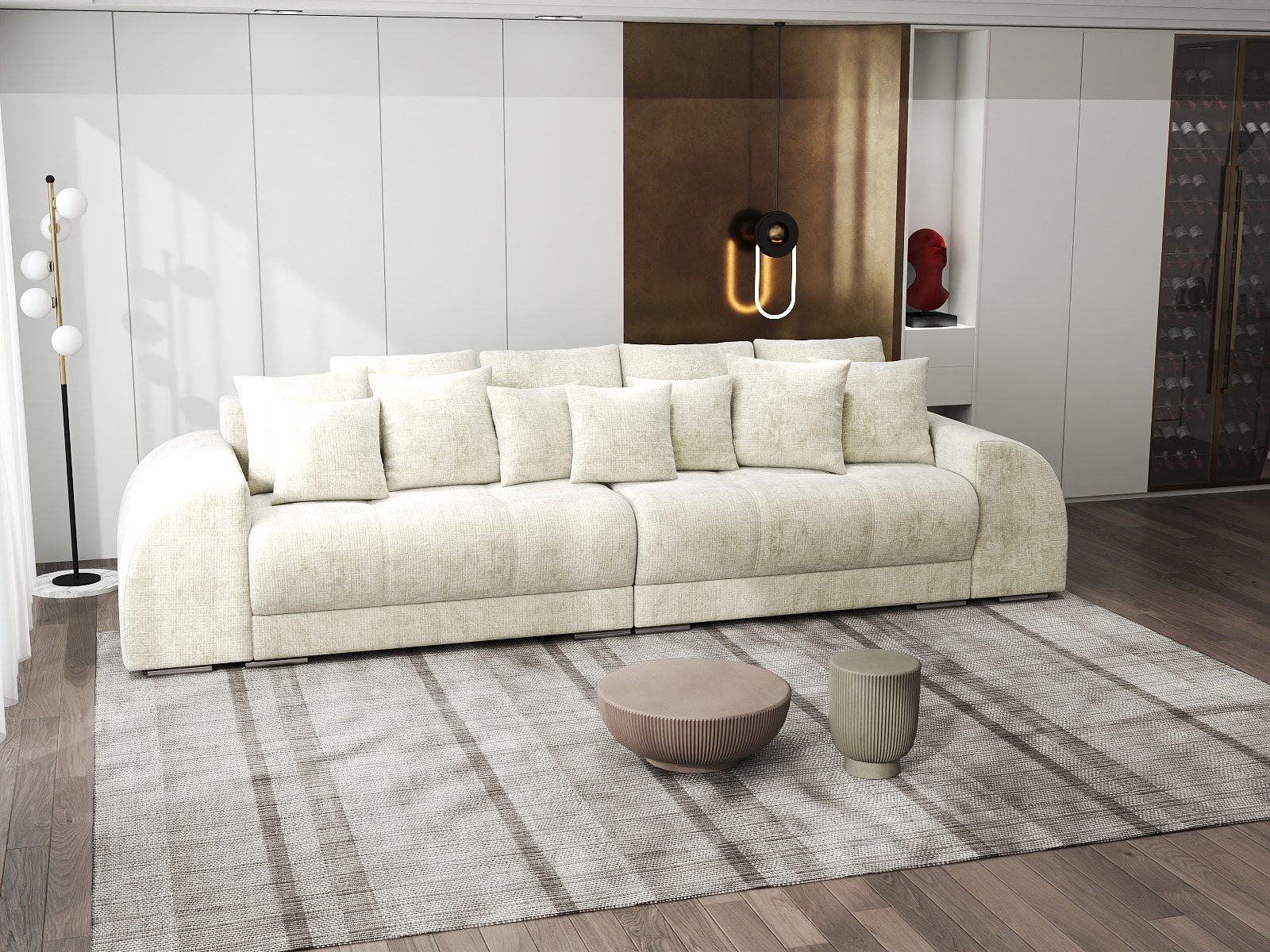 Canapea extensibilă dumonde cu 2 lăzi de depozitare si sezut confortabil din spuma high-density, Verona Cremona Alb 1 310x100 cm
