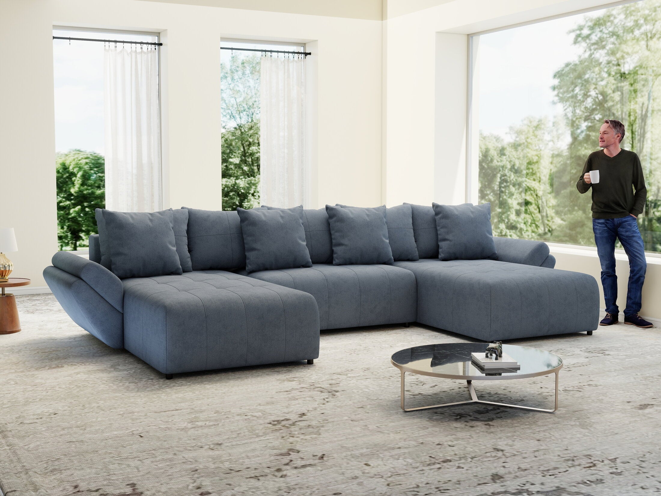 Colțar extensibil dumonde cu ladă de depozitare si sezut confortabil din spuma high-density, Berlin U Enjoy Antracit 400x185 cm