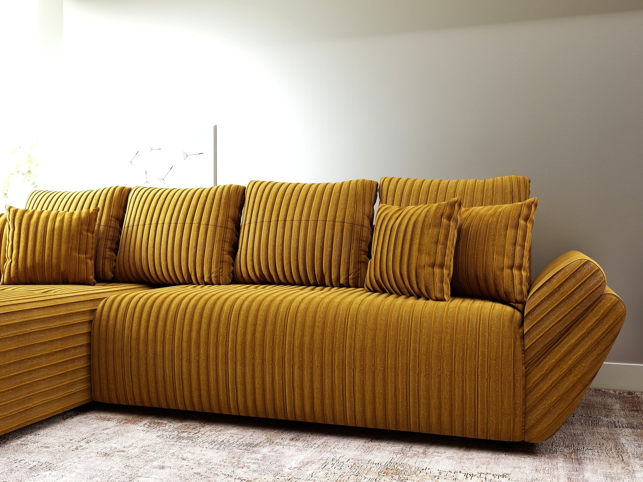 Colțar extensibil dumonde cu ladă de depozitare si sezut confortabil din spuma high-density, Berlin XL Ambience Mustar 350x185 cm