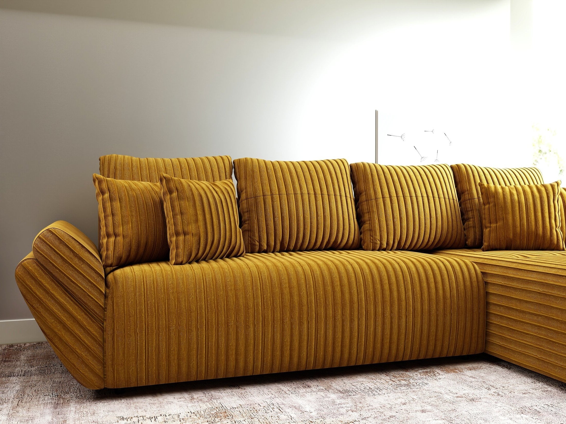 Colțar extensibil dumonde cu ladă de depozitare si sezut confortabil din spuma high-density, Berlin XL Ambience Mustar II 350x185 cm