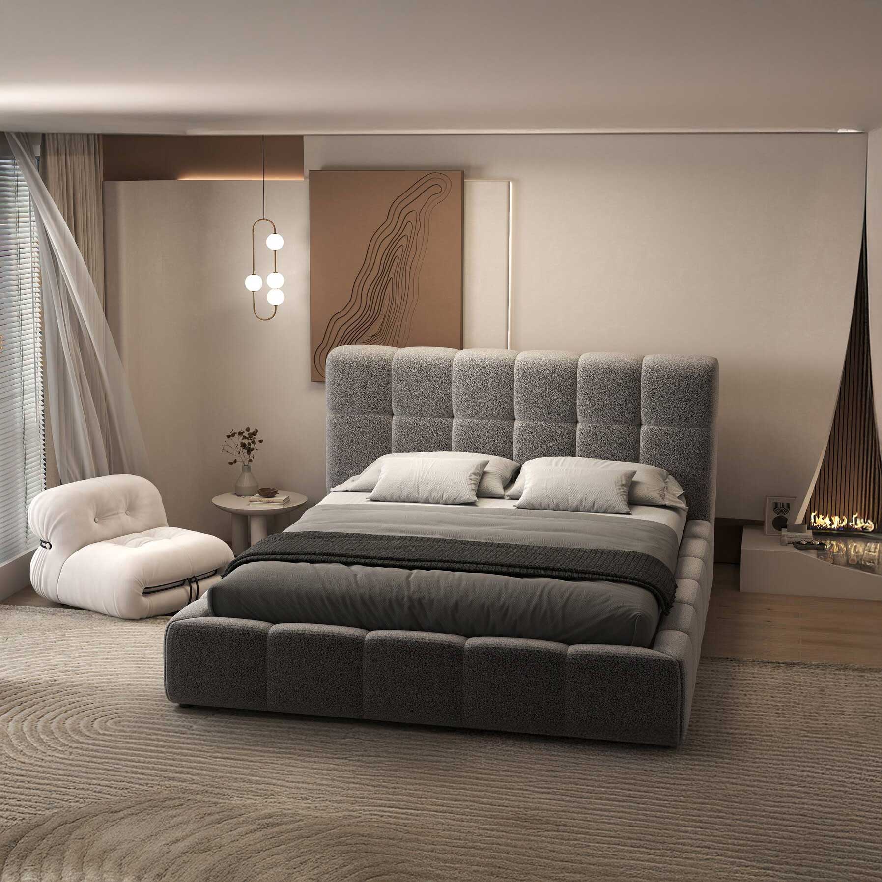 Dumonde kárpitozott ágy, szürke, Lorenzo 180x200 cm, felnyitható ágyráccsal, tárolóhellyel