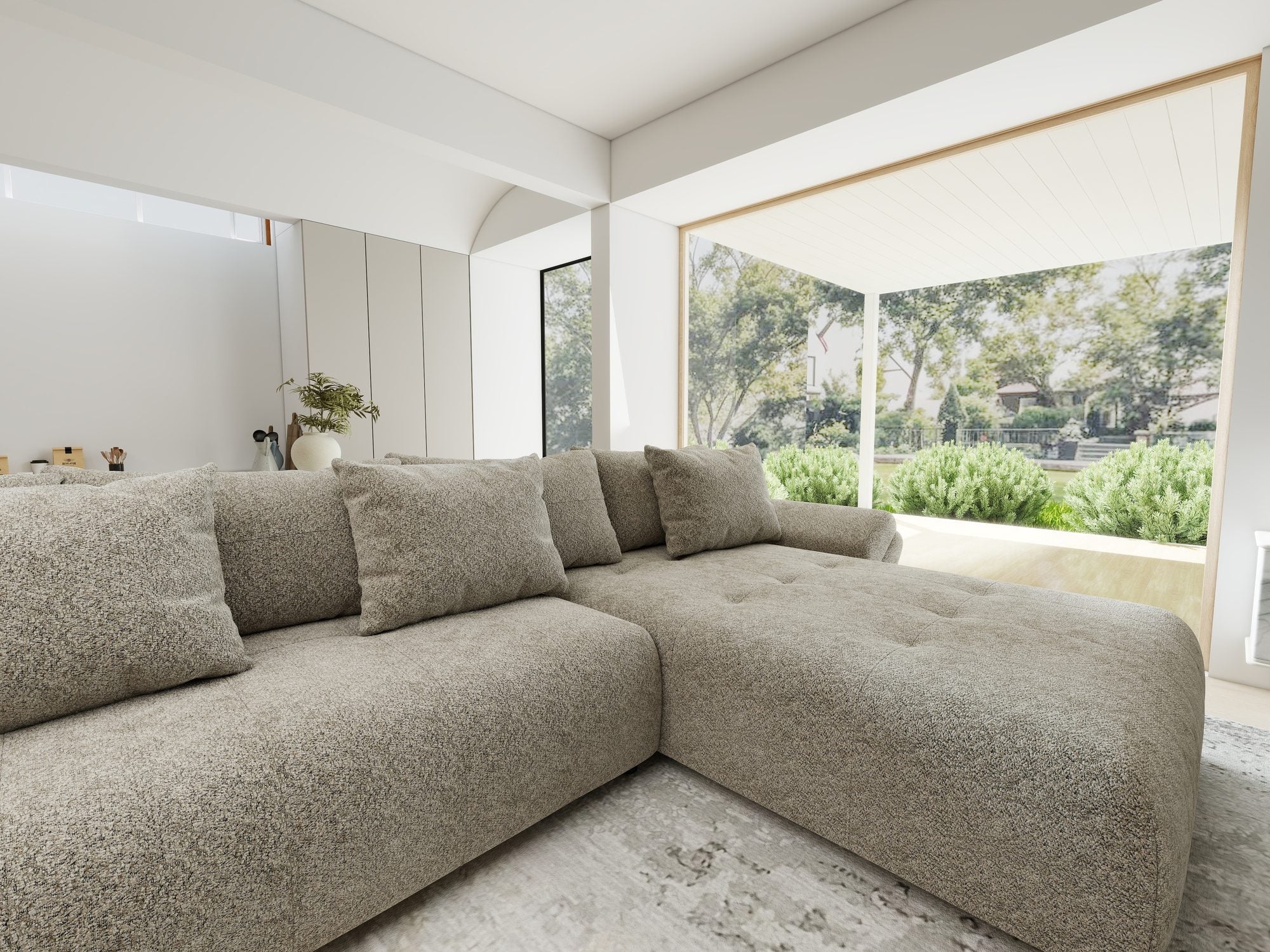Colțar extensibil dumonde cu ladă de depozitare si sezut confortabil din spuma high-density, Berlin U Arena Bej 4 380x180 cm
