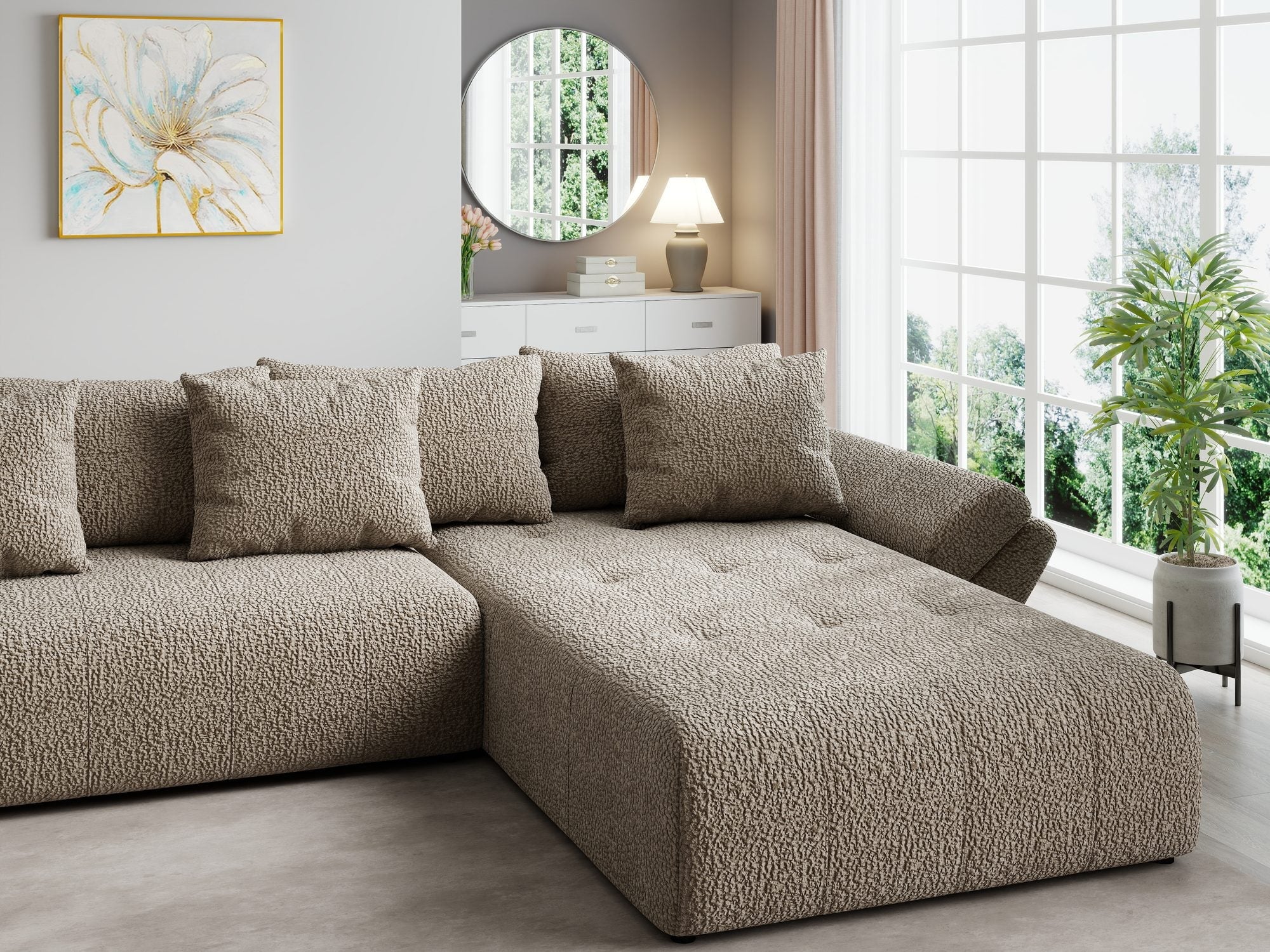 Colțar extensibil dumonde cu ladă de depozitare si sezut confortabil din spuma high-density, Berlin U Jaguar Maro Cappuccino 8 380x180 cm