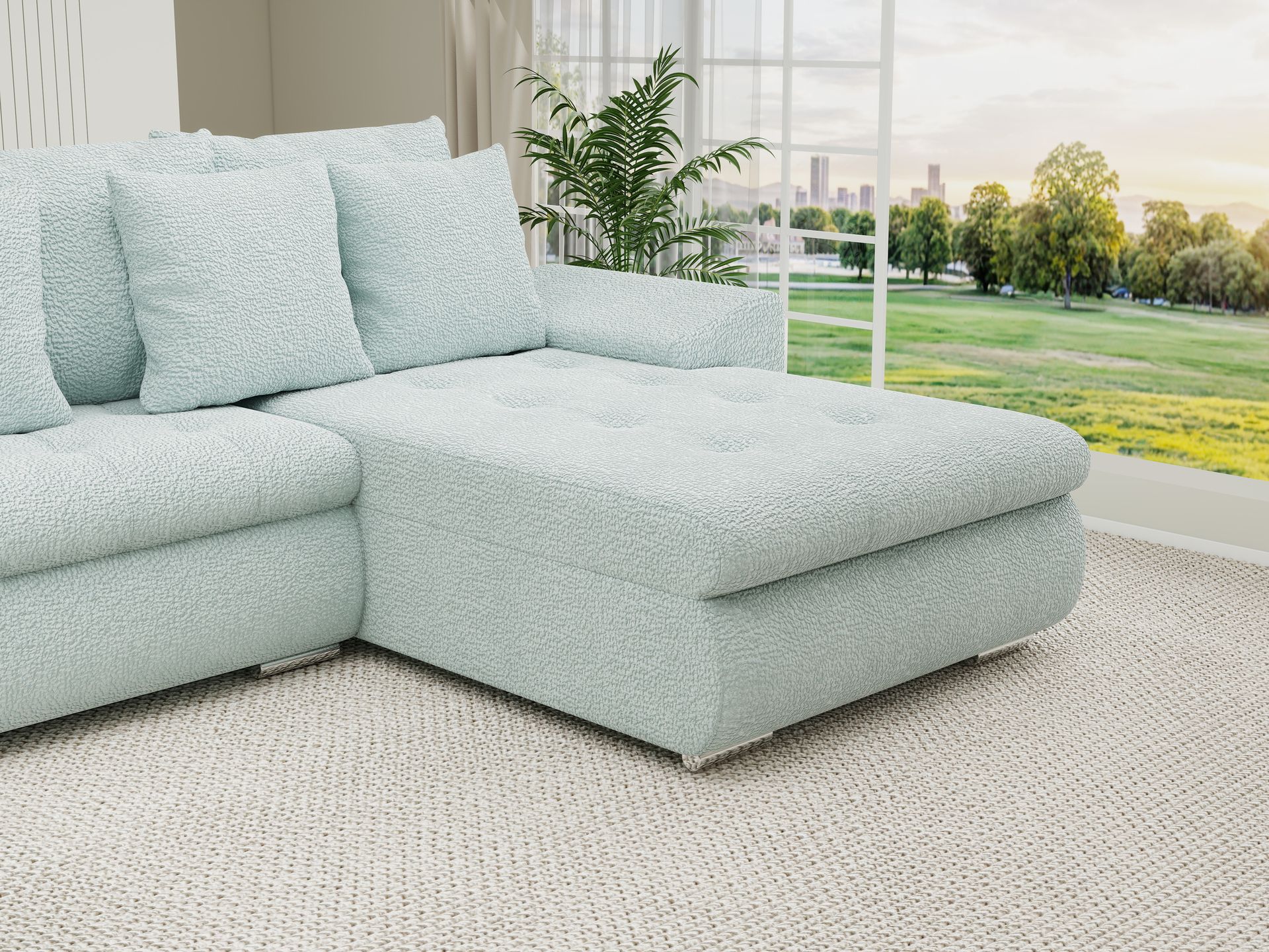 Colțar extensibil dumonde cu ladă de depozitare si sezut confortabil din spuma high-density, Leonardo U Jaguar Verde Mint 16 360x185 cm