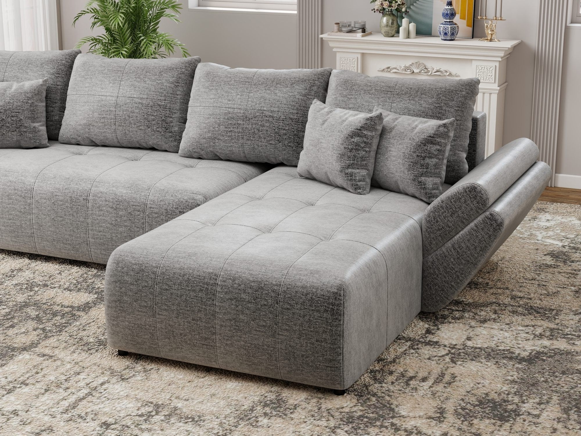 Colțar extensibil dumonde cu ladă de depozitare si sezut confortabil din spuma high-density, Berlin XL Monolith Gri 85 II 350x185 cm