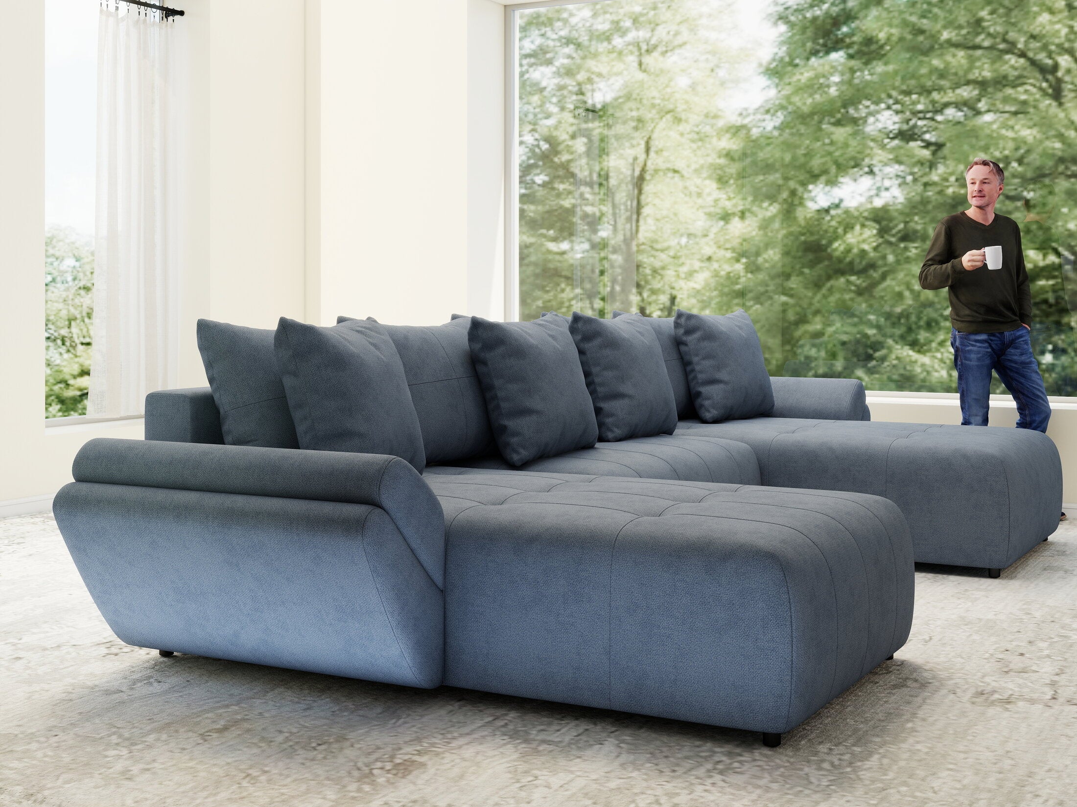 Colțar extensibil dumonde cu ladă de depozitare si sezut confortabil din spuma high-density, Berlin U Enjoy Antracit 400x185 cm