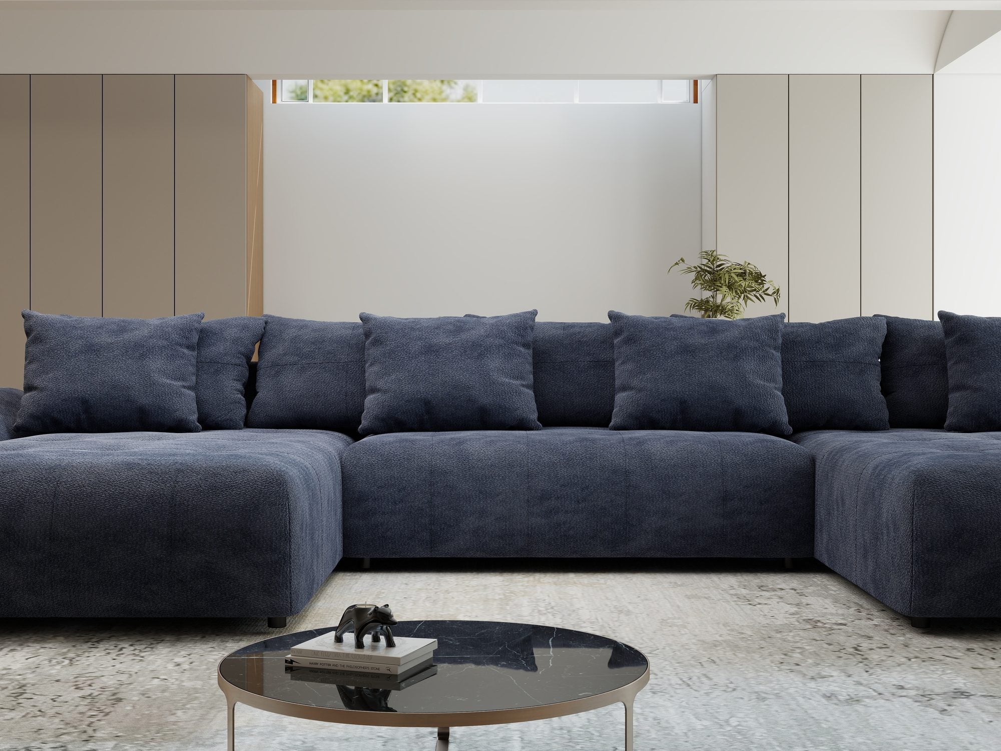Colțar extensibil dumonde cu ladă de depozitare si sezut confortabil din spuma high-density, Berlin U Vibe Albastru 79 380x180 cm