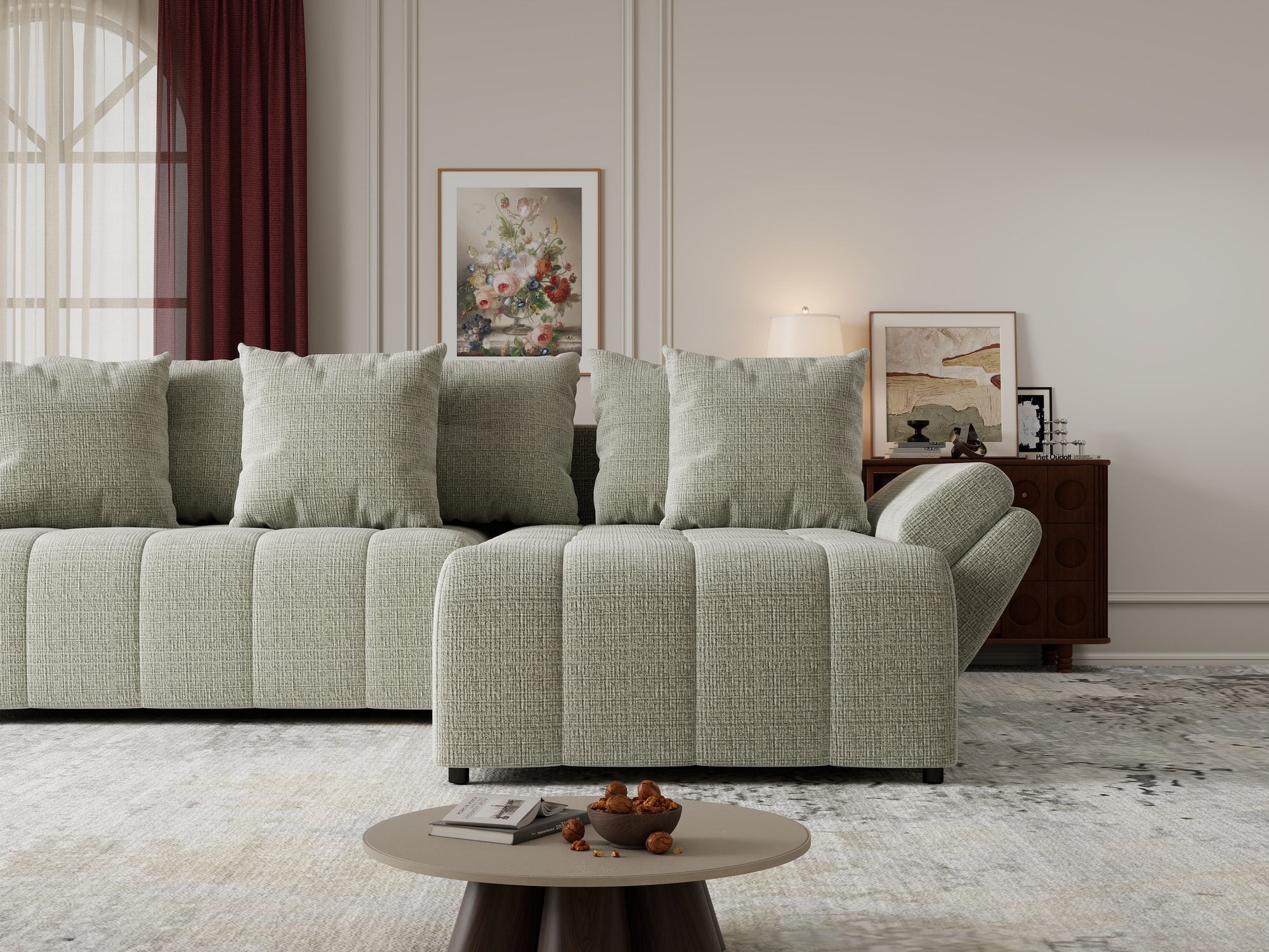 Colțar extensibil dumonde cu ladă de depozitare si sezut confortabil din spuma high-density, Berlin Cremona Bej 04 II 280x185 cm