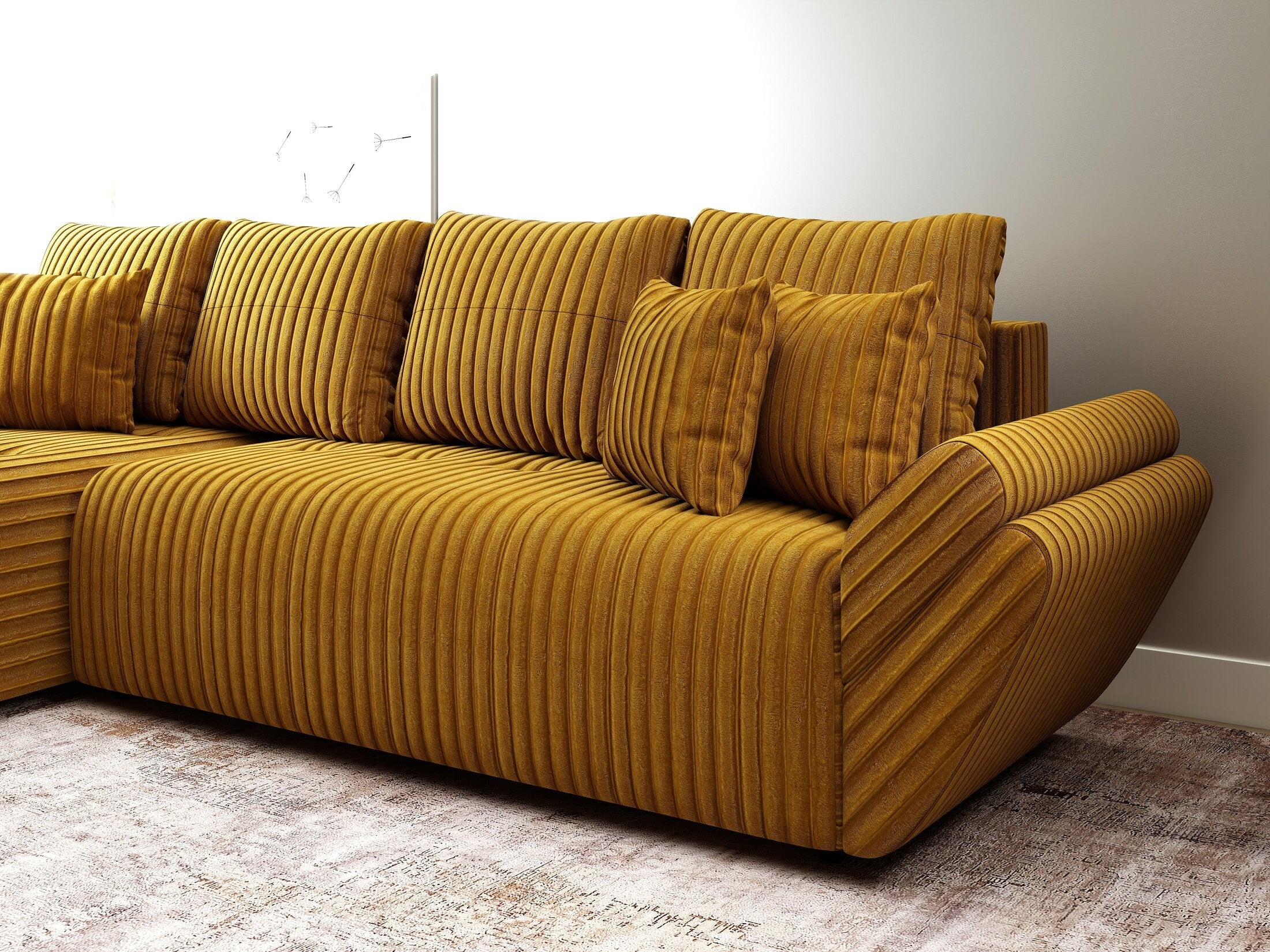 Colțar extensibil dumonde cu ladă de depozitare si sezut confortabil din spuma high-density, Berlin XL Ambience Mustar 350x185 cm