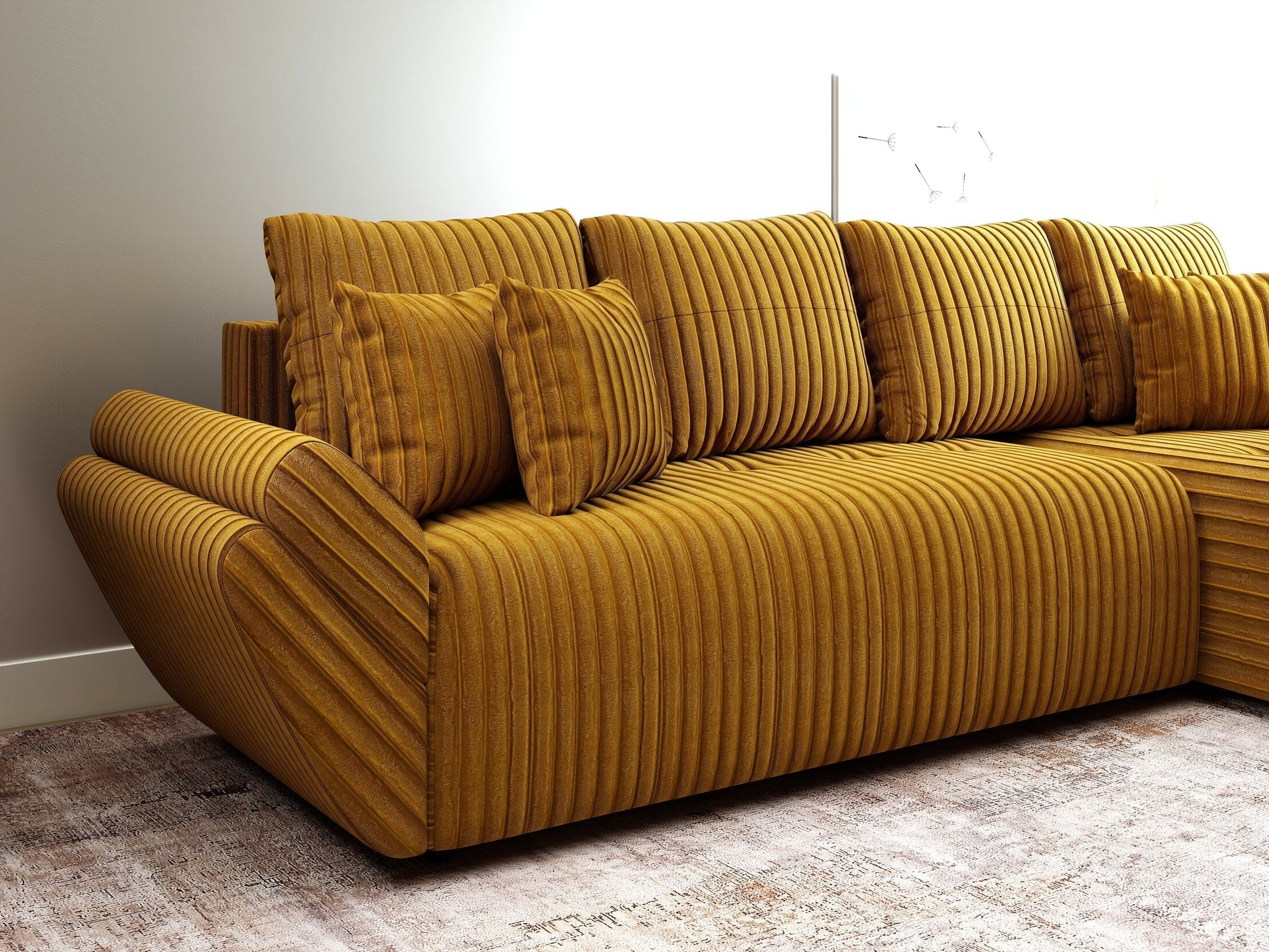 Colțar extensibil dumonde cu ladă de depozitare si sezut confortabil din spuma high-density, Berlin XL Ambience Mustar II 350x185 cm
