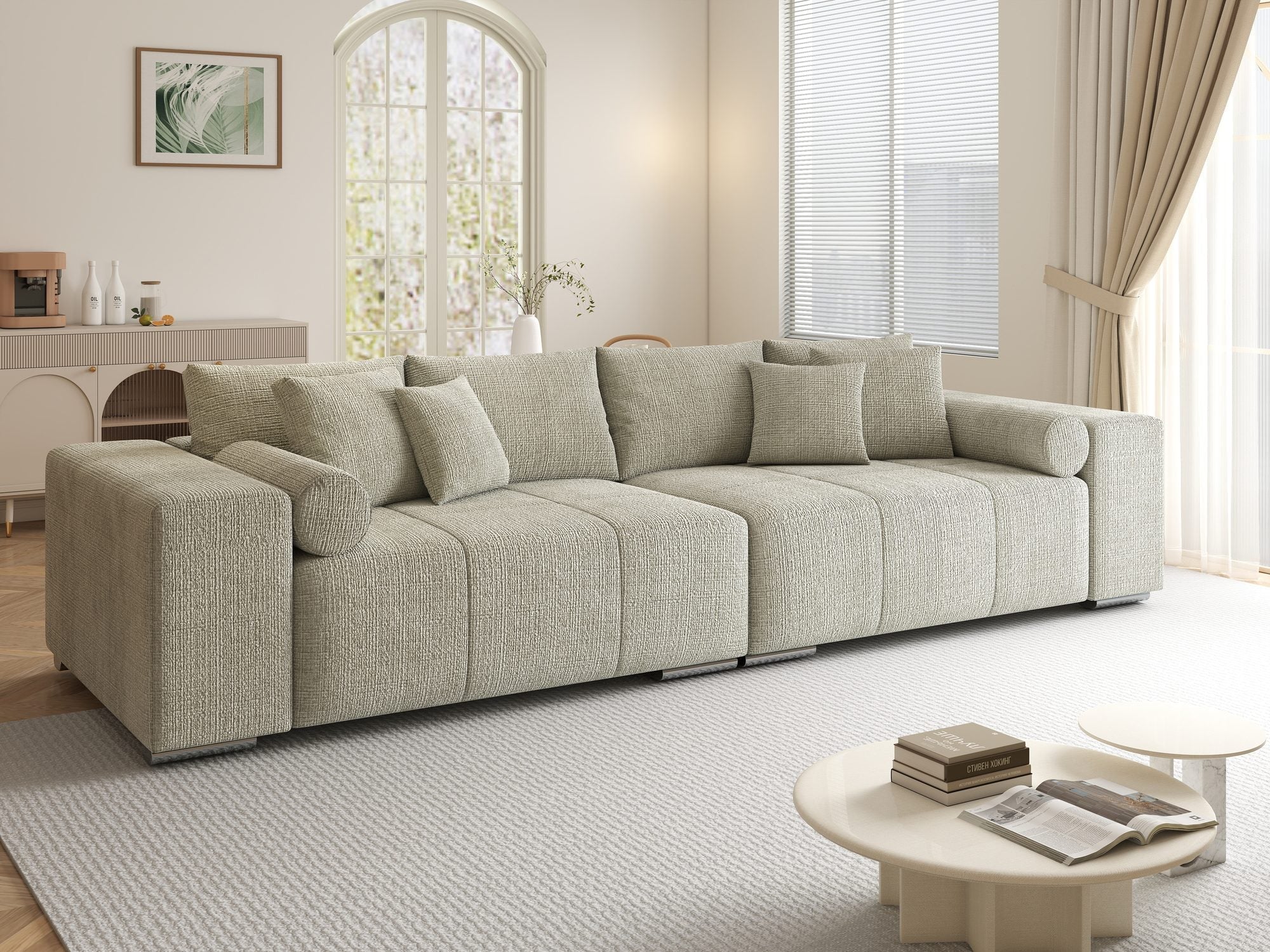 Canapea extensibilă dumonde cu ladă de depozitare si sezut confortabil din spuma high-density, Marbela XXL Cremona Bej 04 290x100 cm