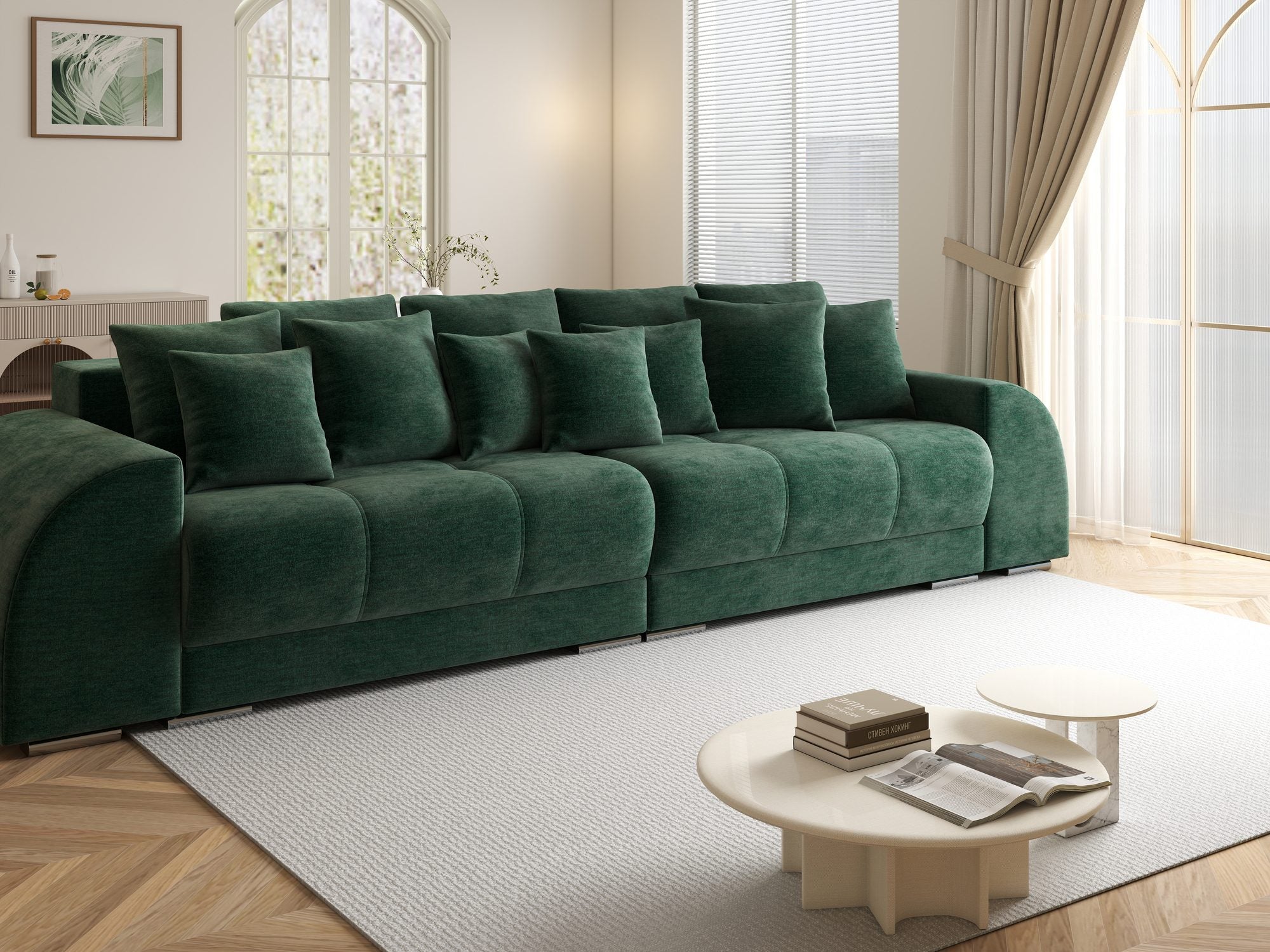 Canapea extensibilă dumonde cu 2 lăzi de depozitare si sezut confortabil din spuma high-density, Verona Monolith Verde 37 310x100 cm