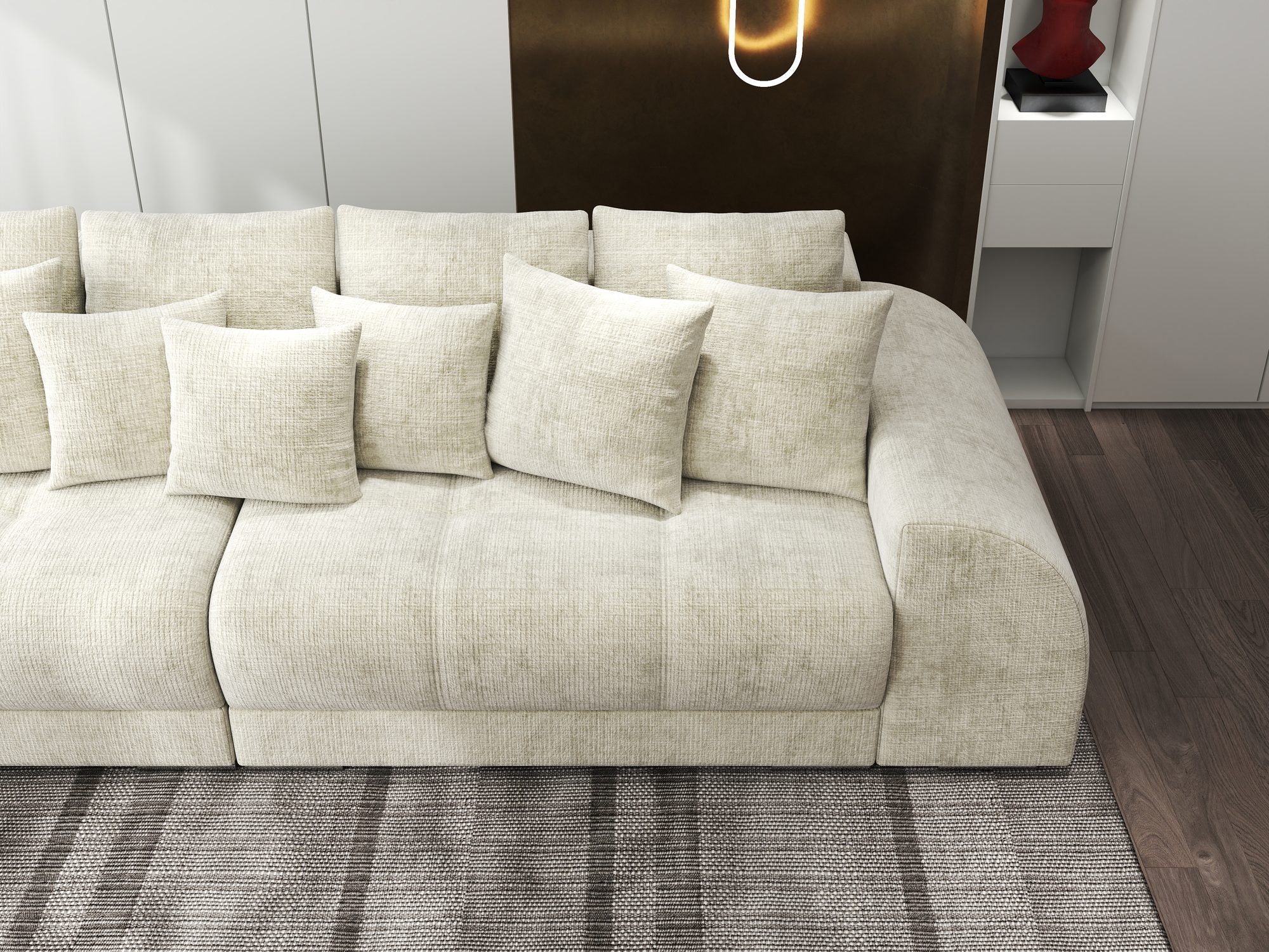 Canapea extensibilă dumonde cu 2 lăzi de depozitare si sezut confortabil din spuma high-density, Verona Cremona Alb 1 310x100 cm