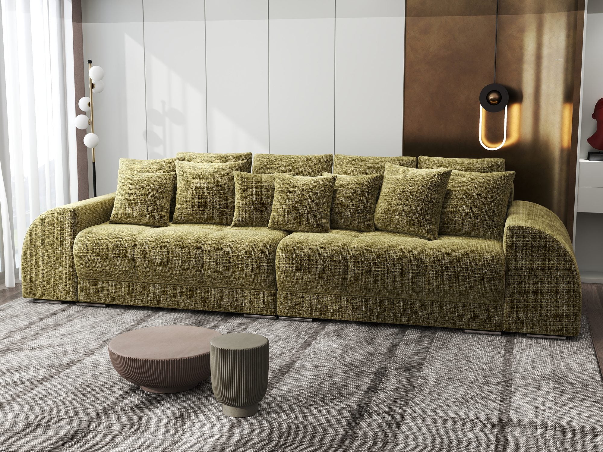 Canapea extensibilă dumonde cu 2 lăzi de depozitare si sezut confortabil din spuma high-density, Verona Cremona Olive 38 310x100 cm