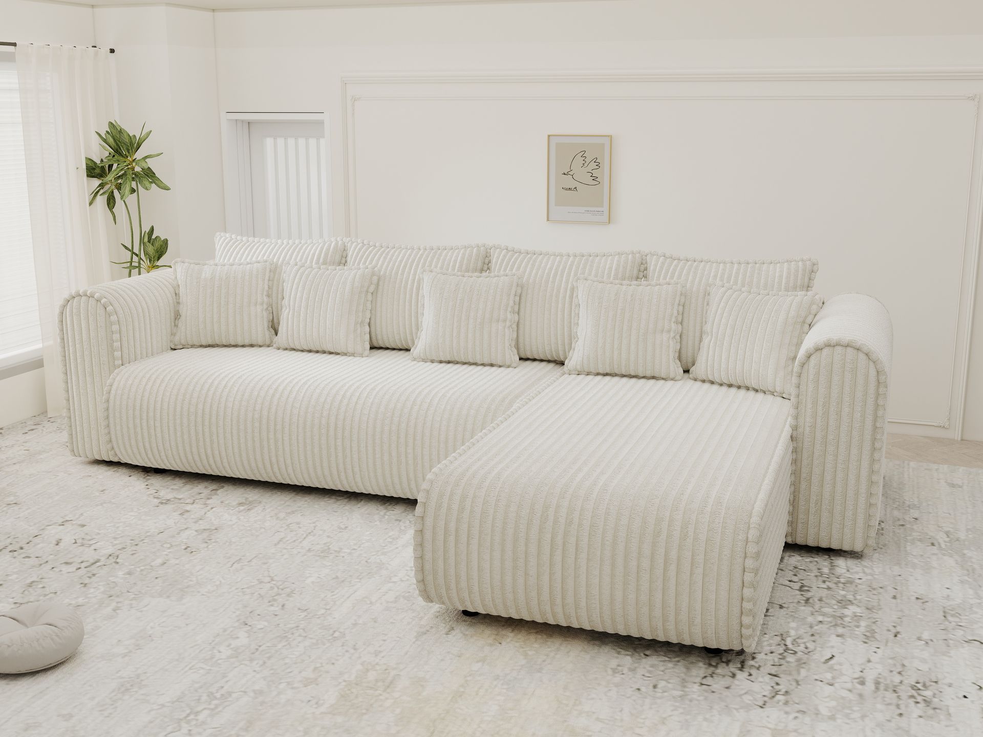 Colțar extensibil dumonde cu ladă de depozitare si sezut confortabil din spuma high-density, Monaco XL Tilia Crem II 340x185 cm