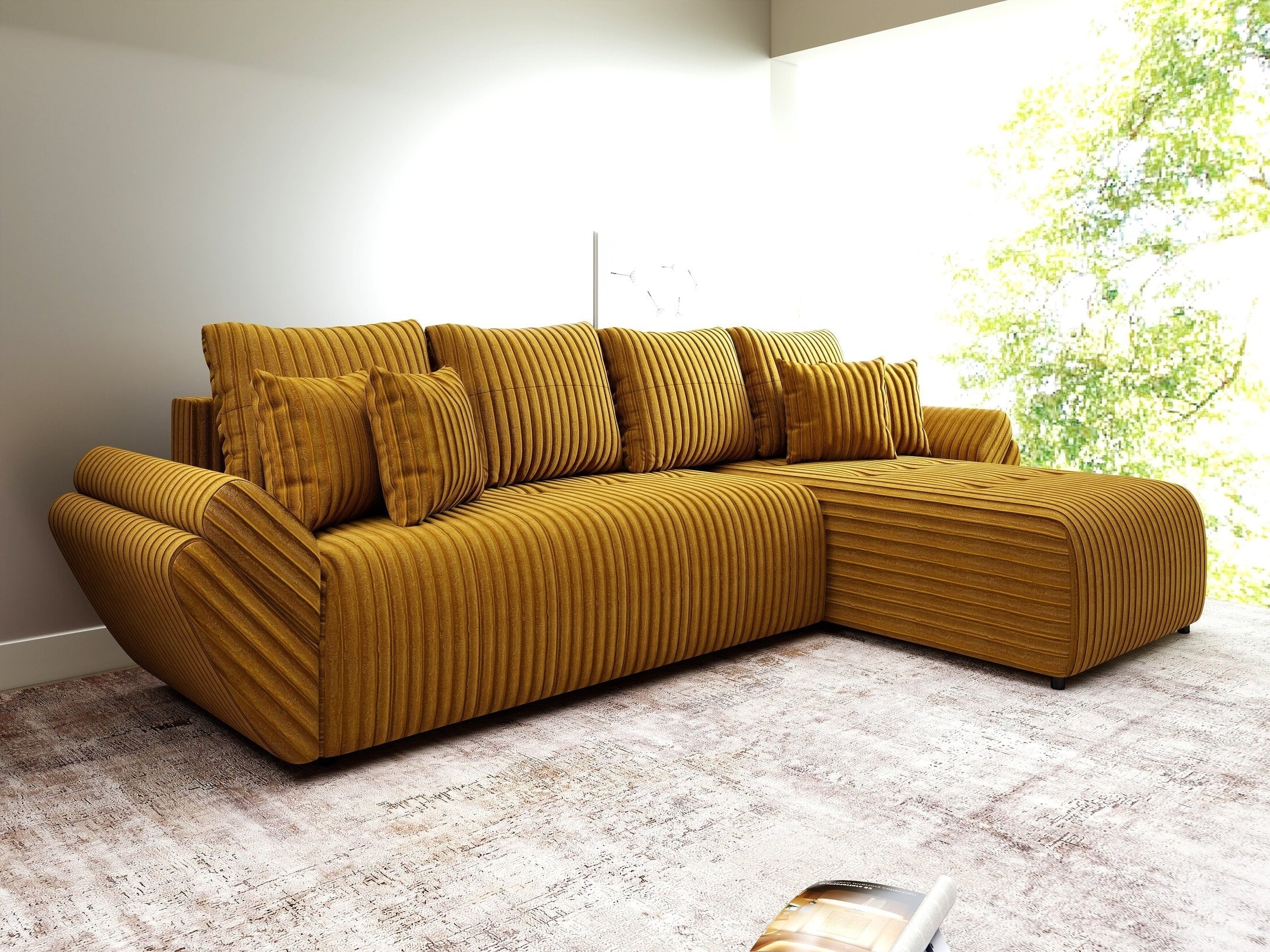 Colțar extensibil dumonde cu ladă de depozitare si sezut confortabil din spuma high-density, Berlin XL Ambience Mustar II 350x185 cm