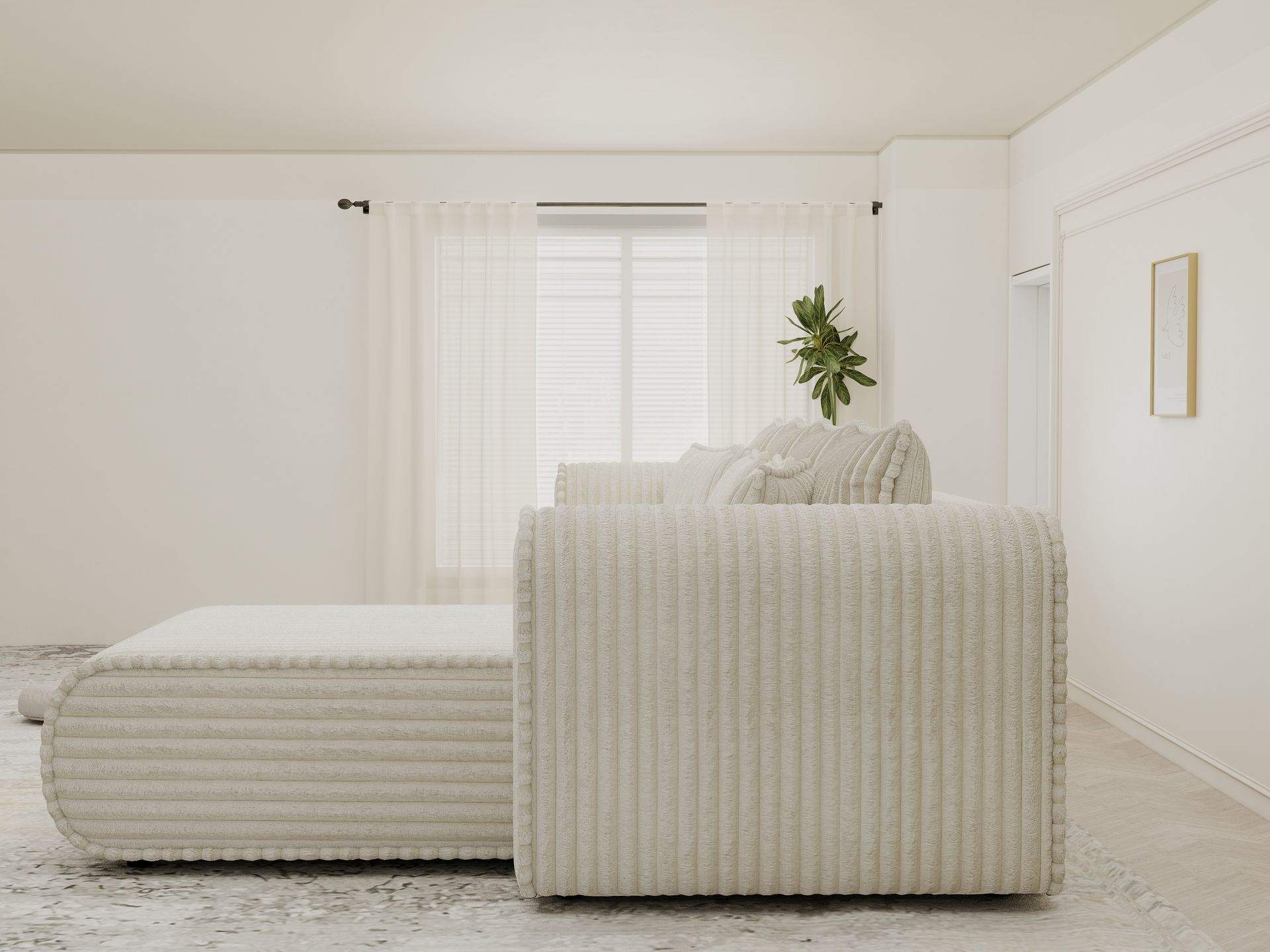 Colțar extensibil dumonde cu ladă de depozitare si sezut confortabil din spuma high-density, Monaco XL Tilia Crem II 340x185 cm