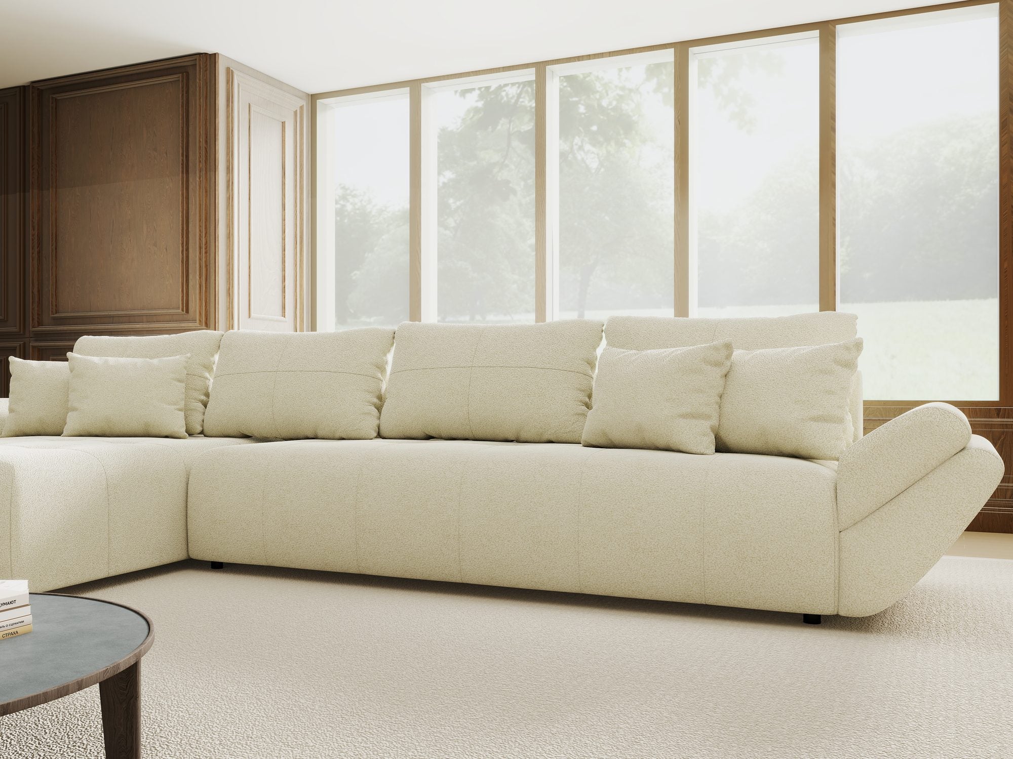 Colțar extensibil dumonde cu ladă de depozitare si sezut confortabil din spuma high-density, Berlin XL Quelle Bej 02 350x185 cm