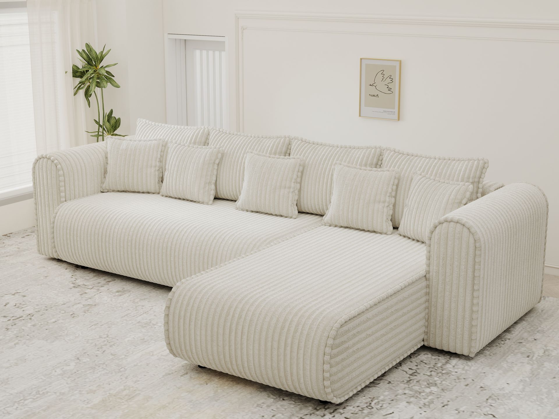 Colțar extensibil dumonde cu ladă de depozitare si sezut confortabil din spuma high-density, Monaco XL Tilia Crem II 340x185 cm