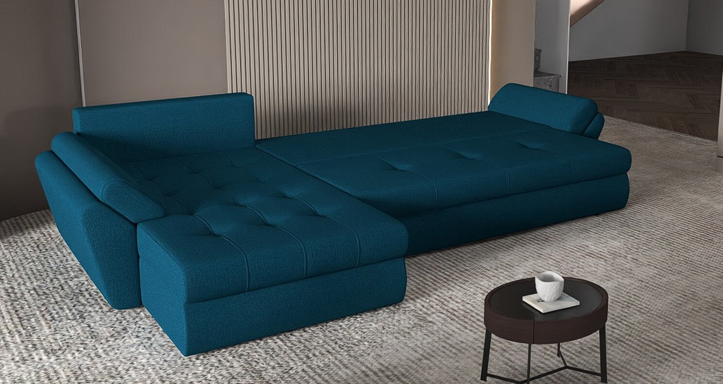 Colțar extensibil dumonde cu ladă de depozitare si sezut confortabil din spuma HR, Loana XL Enjoy Petrol II 335x185 cm Fabrica