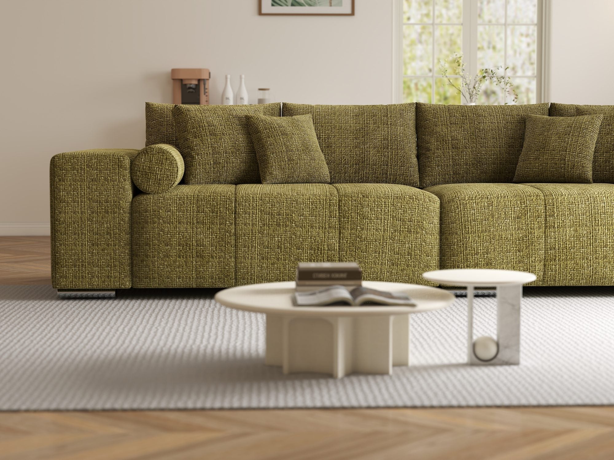 Canapea extensibilă dumonde cu ladă de depozitare si sezut confortabil din spuma high-density, Marbela XXL Cremona Olive 38 290x100 cm