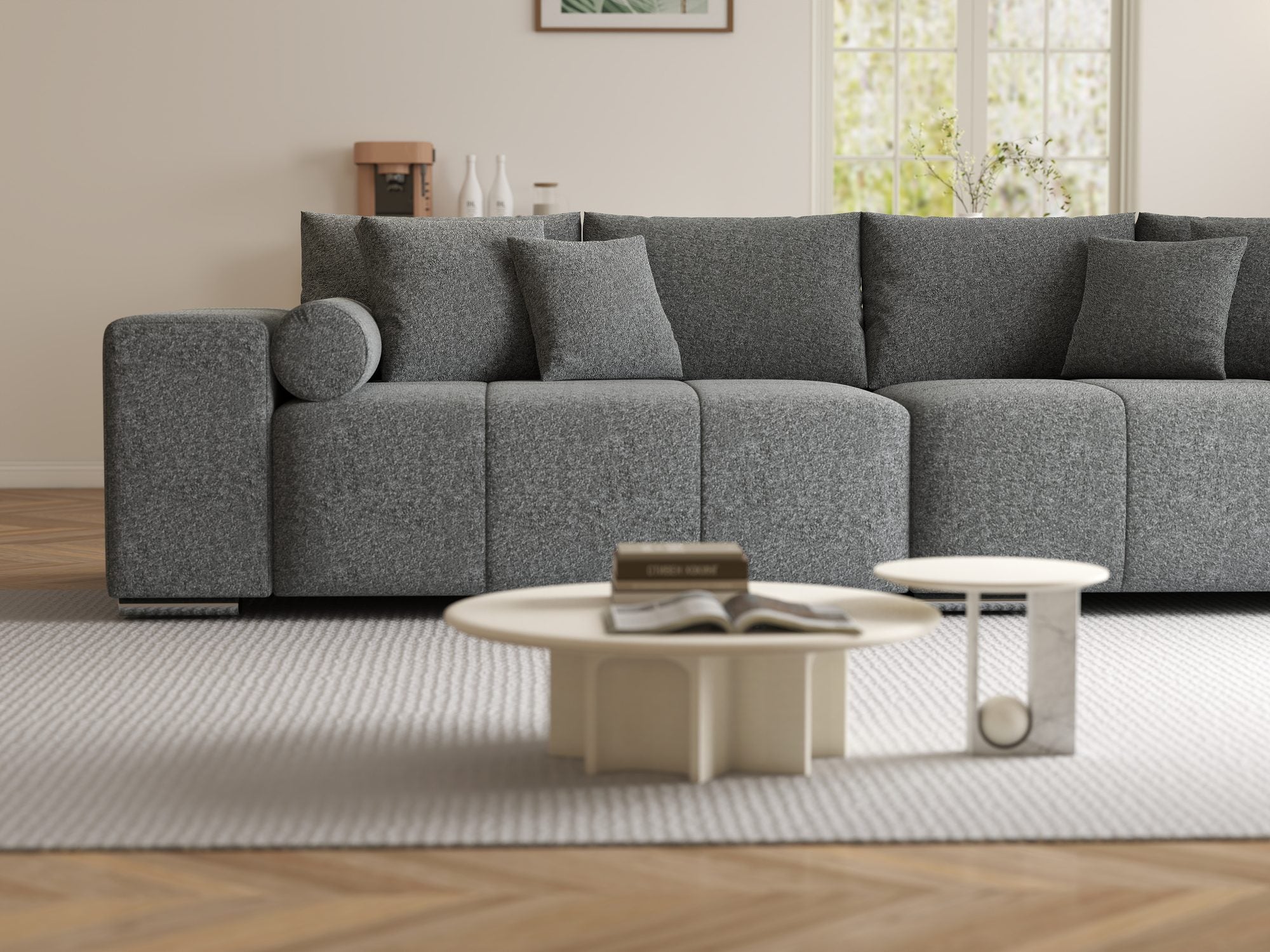 Canapea extensibilă dumonde cu ladă de depozitare si sezut confortabil din spuma high-density, Marbela XXL Monte Gri 90 290x100 cm