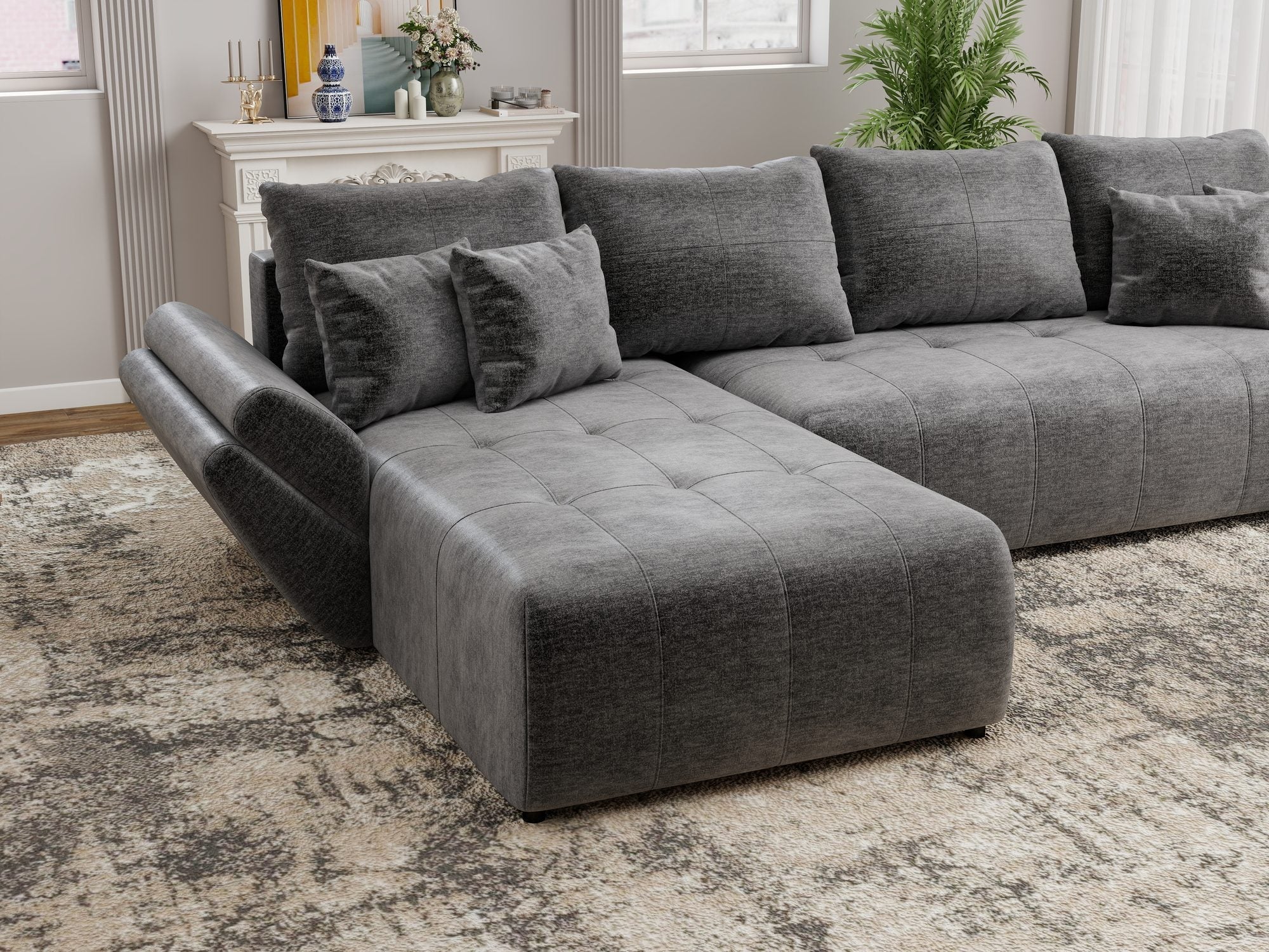 Colțar extensibil dumonde cu ladă de depozitare si sezut confortabil din spuma high-density, Berlin XL Monolith Gri Antracit 97 350x185 cm