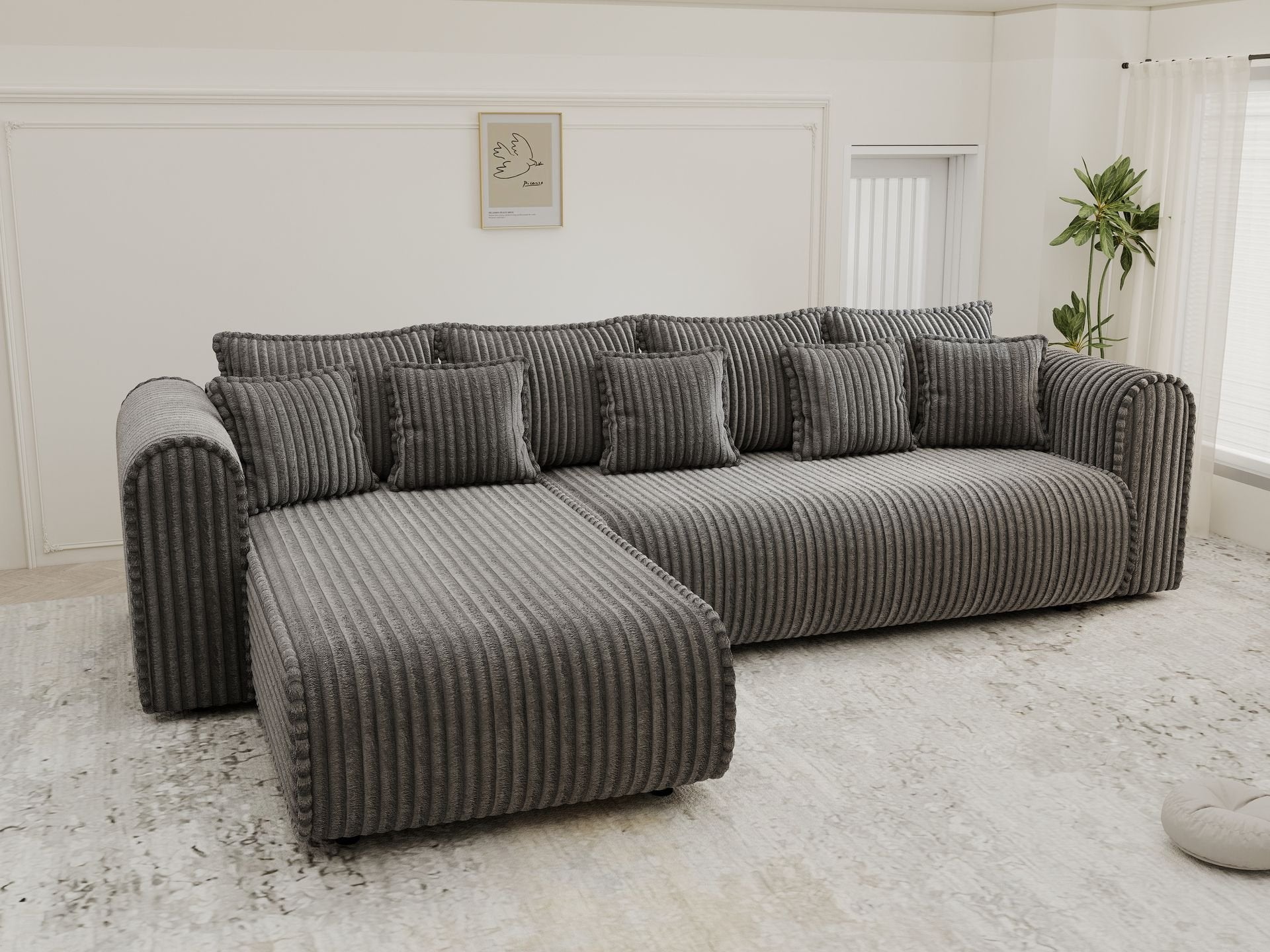 Colțar extensibil dumonde cu ladă de depozitare si sezut confortabil din spuma high-density, Monaco XL Tilia Grafit 340x185 cm