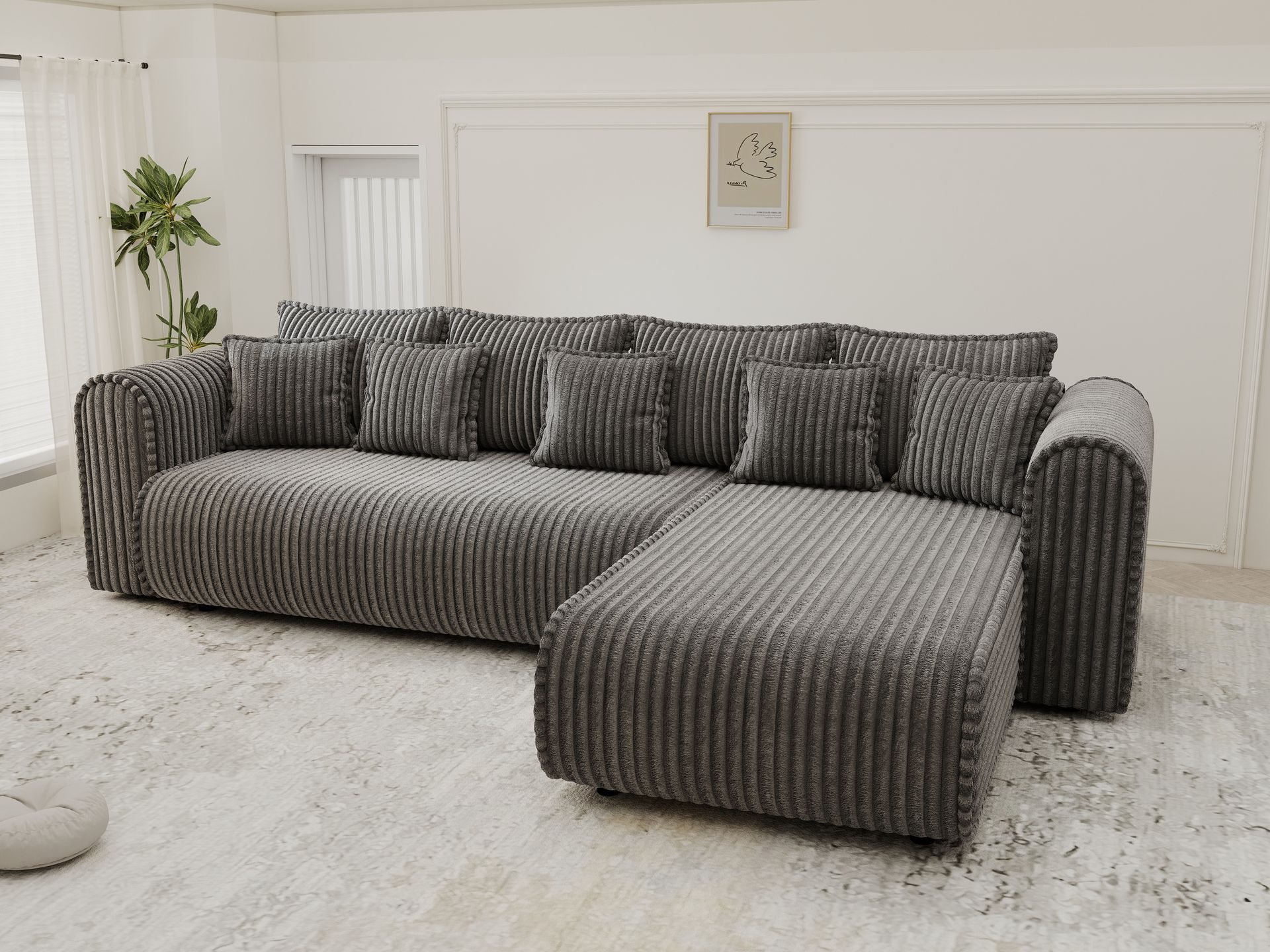 Colțar extensibil dumonde cu ladă de depozitare si sezut confortabil din spuma high-density, Monaco XL Tilia Grafit II 340x185 cm