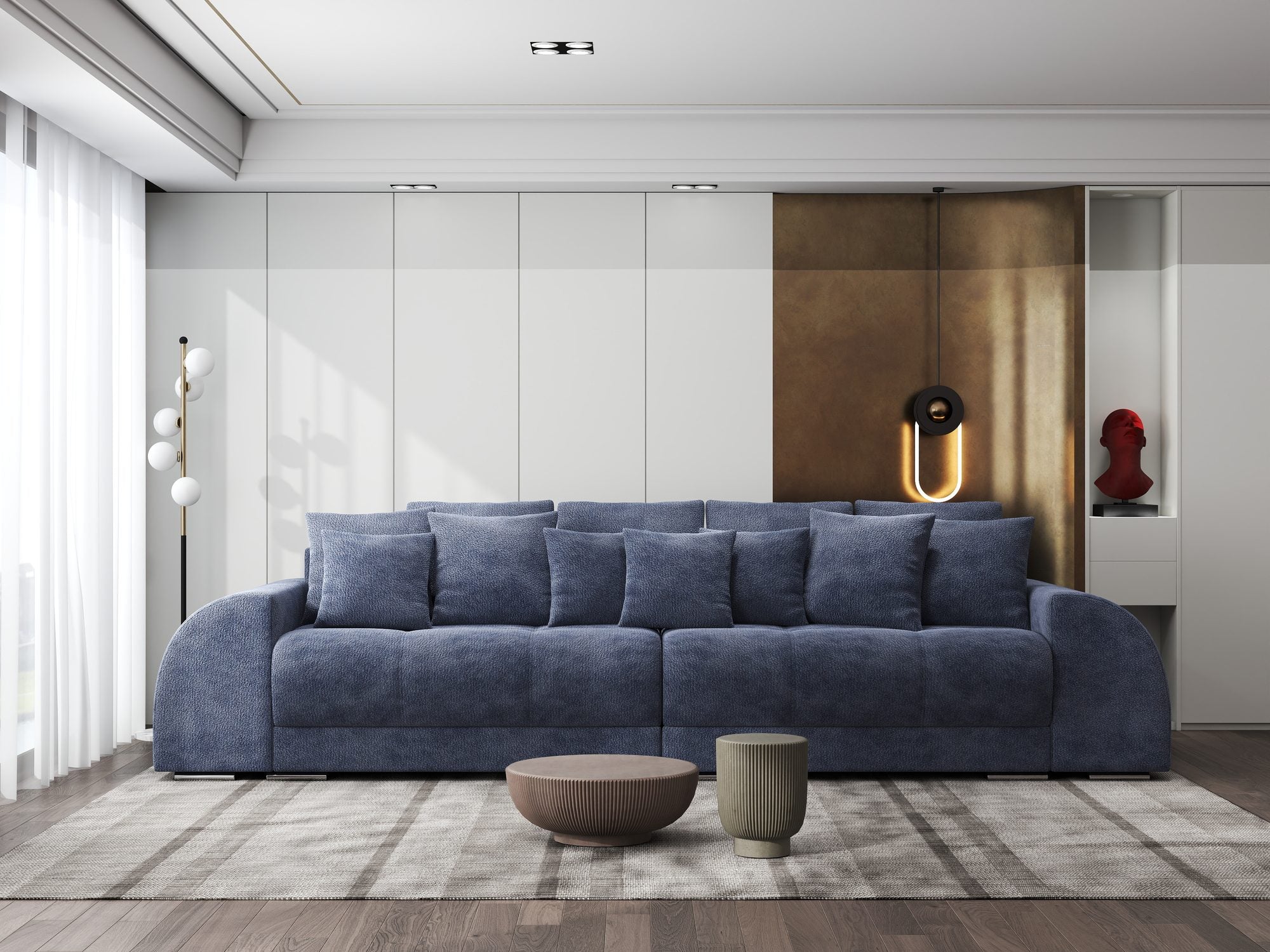 Canapea extensibilă dumonde cu 2 lăzi de depozitare si sezut confortabil din spuma high-density, Verona Vibe Albastru 79 310x100 cm