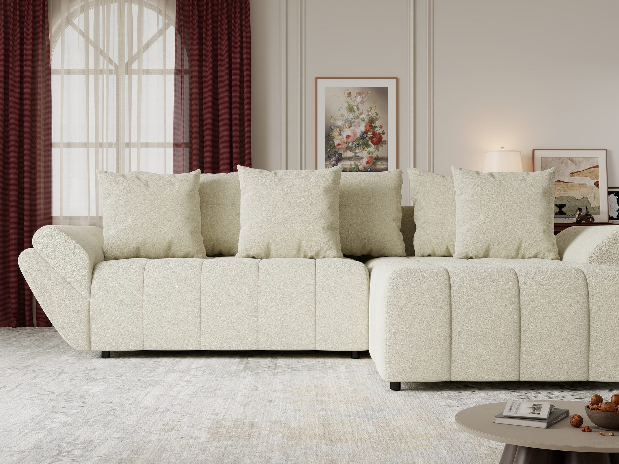 Colțar extensibil dumonde cu ladă de depozitare si sezut confortabil din spuma high-density, Berlin Quelle Bej 02 II 280x185 cm