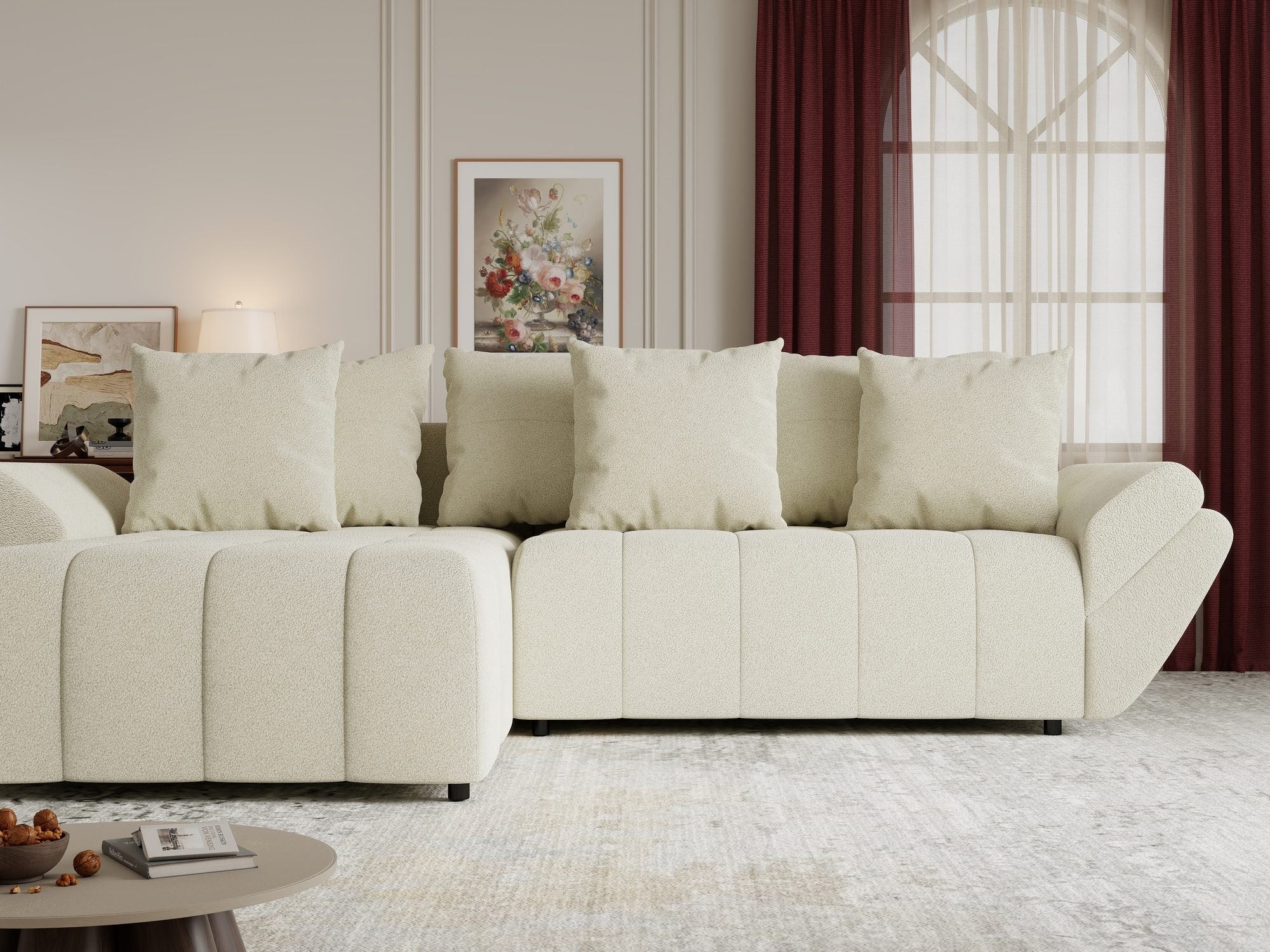 Colțar extensibil dumonde cu ladă de depozitare si sezut confortabil din spuma high-density, Berlin Quelle Bej 02 280x185 cm