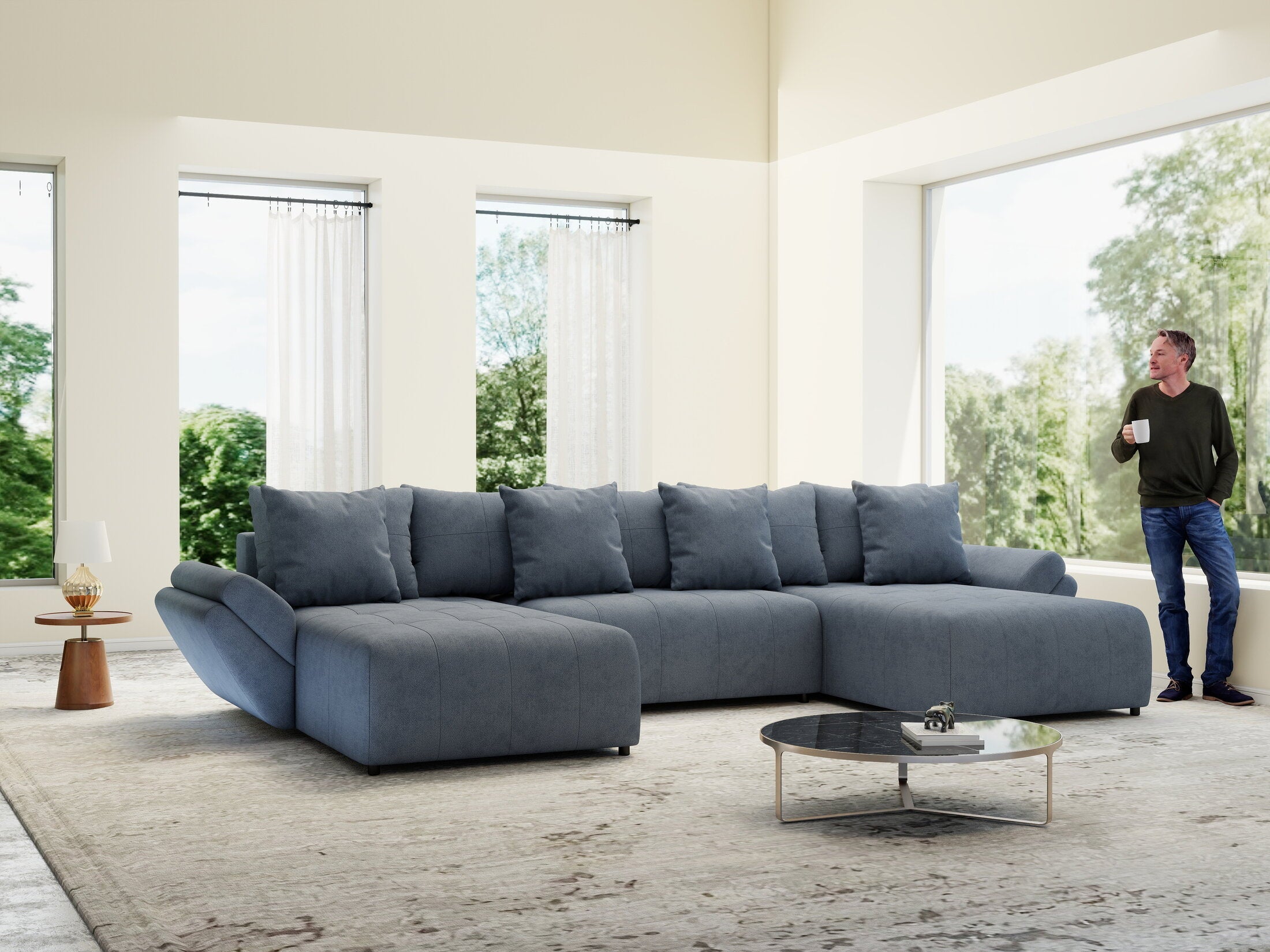 Colțar extensibil dumonde cu ladă de depozitare si sezut confortabil din spuma high-density, Berlin U Enjoy Antracit 400x185 cm