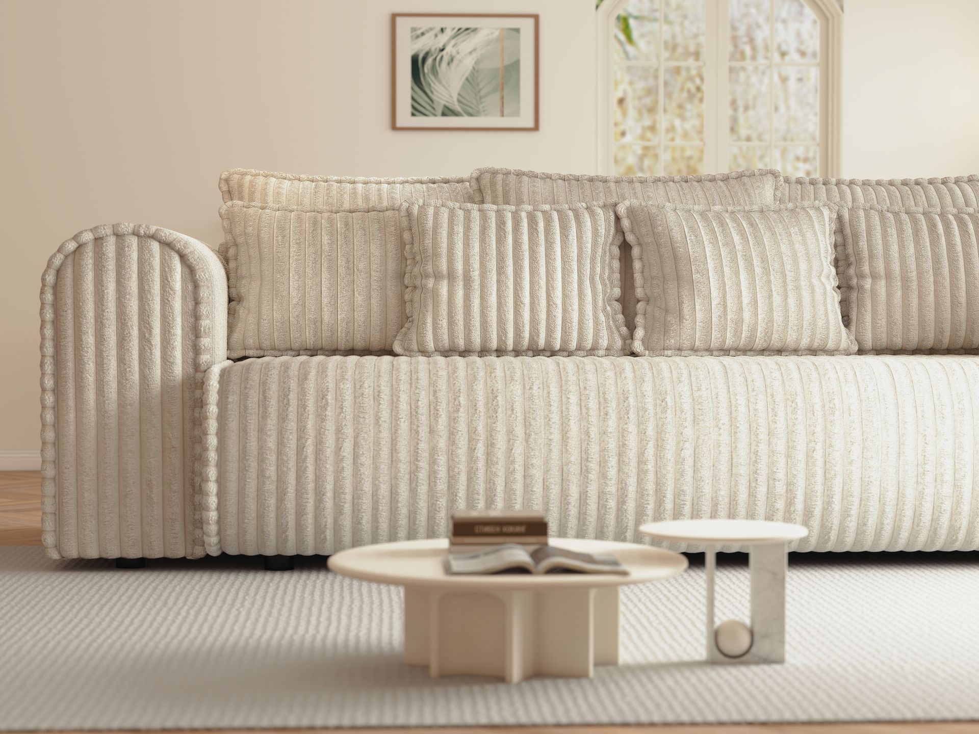 Canapea extensibilă dumonde cu ladă de depozitare si sezut confortabil din spuma high-density, Monaco Mica Tilia Crem 240x100 cm