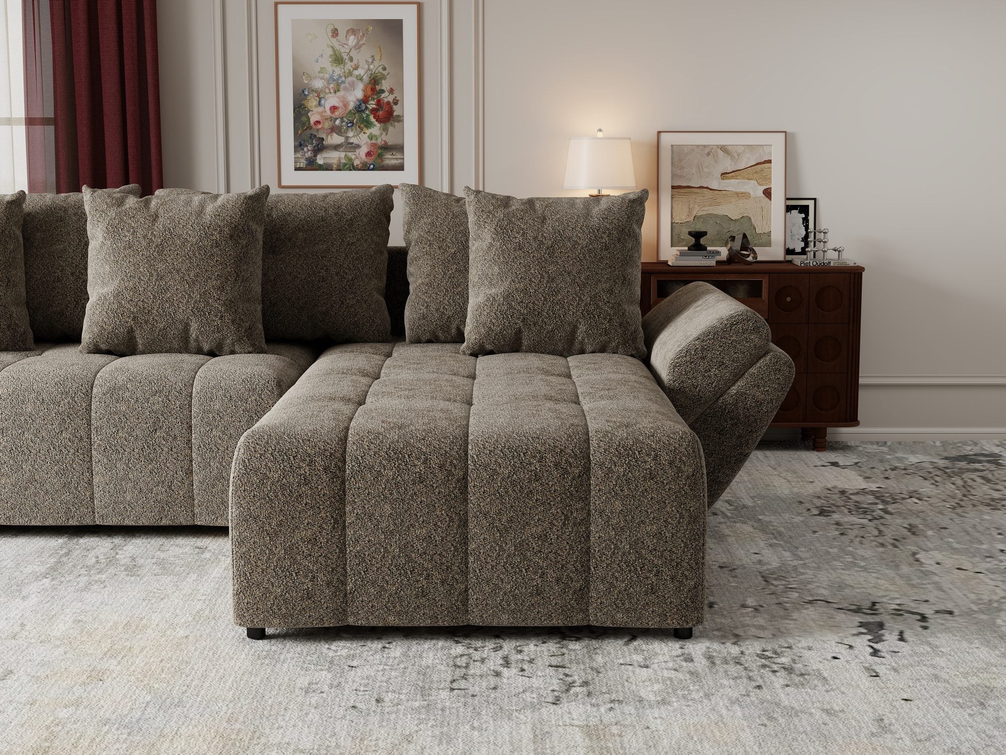 Colțar extensibil dumonde cu ladă de depozitare si sezut confortabil din spuma high-density, Berlin Arena Bej 4 II 280x185 cm