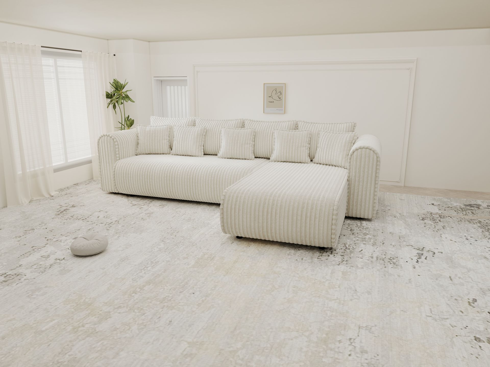 Colțar extensibil dumonde cu ladă de depozitare si sezut confortabil din spuma high-density, Monaco XL Tilia Crem II 340x185 cm