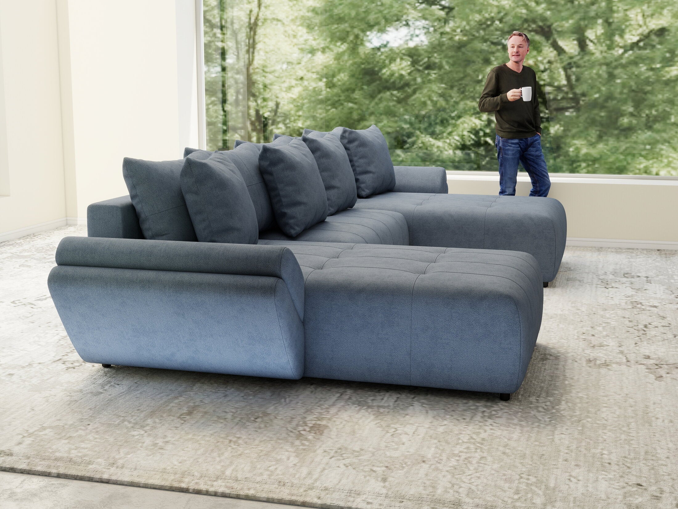 Colțar extensibil dumonde cu ladă de depozitare si sezut confortabil din spuma high-density, Berlin U Enjoy Antracit 400x185 cm