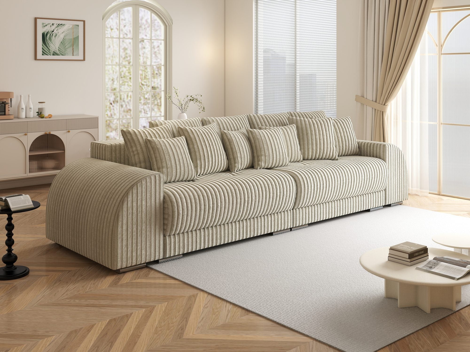 Canapea extensibilă dumonde cu 2 lăzi de depozitare si sezut confortabil din spuma high-density, Verona Tilia Bej 08 310x100 cm