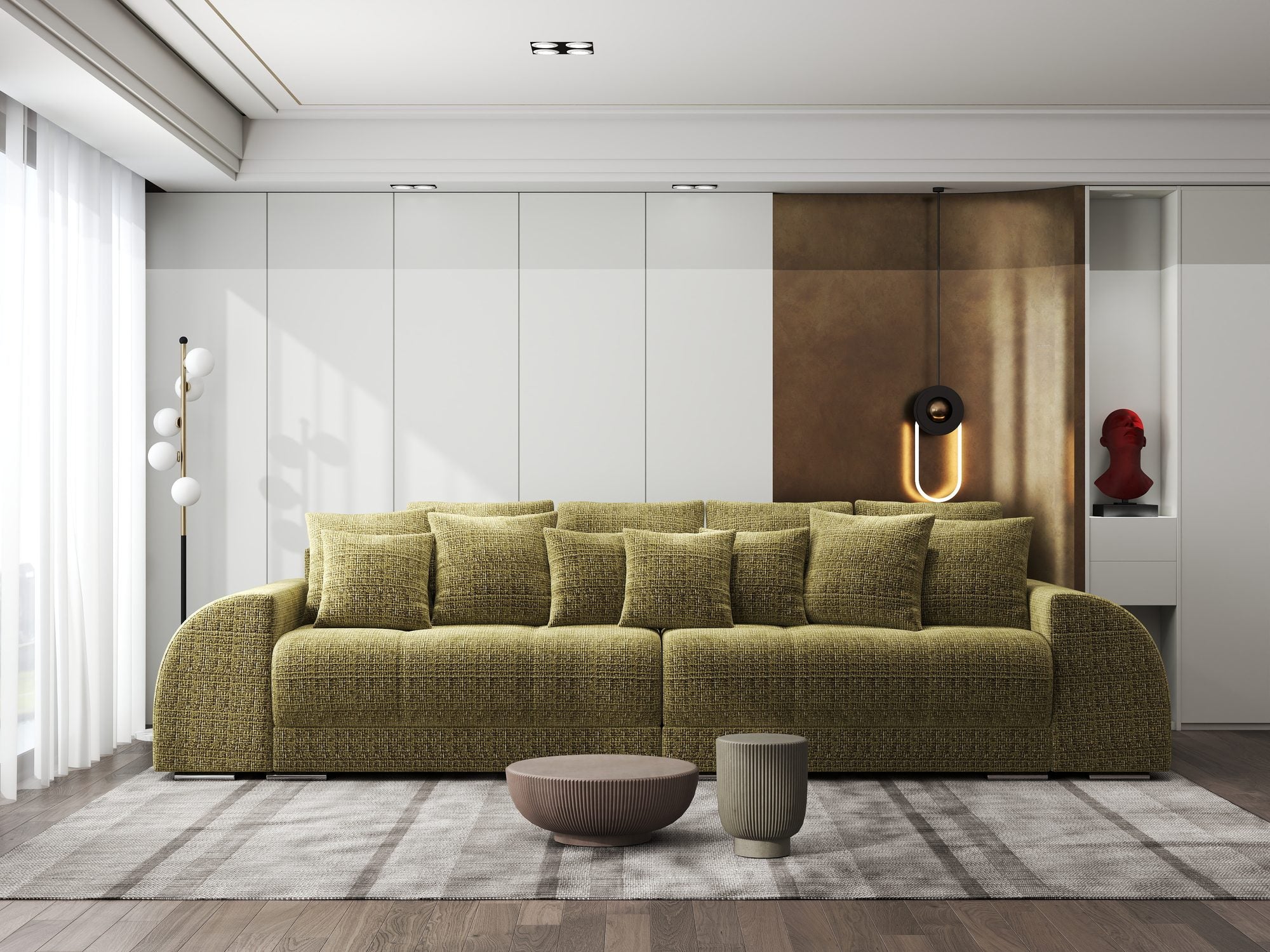 Canapea extensibilă dumonde cu 2 lăzi de depozitare si sezut confortabil din spuma high-density, Verona Cremona Olive 38 310x100 cm