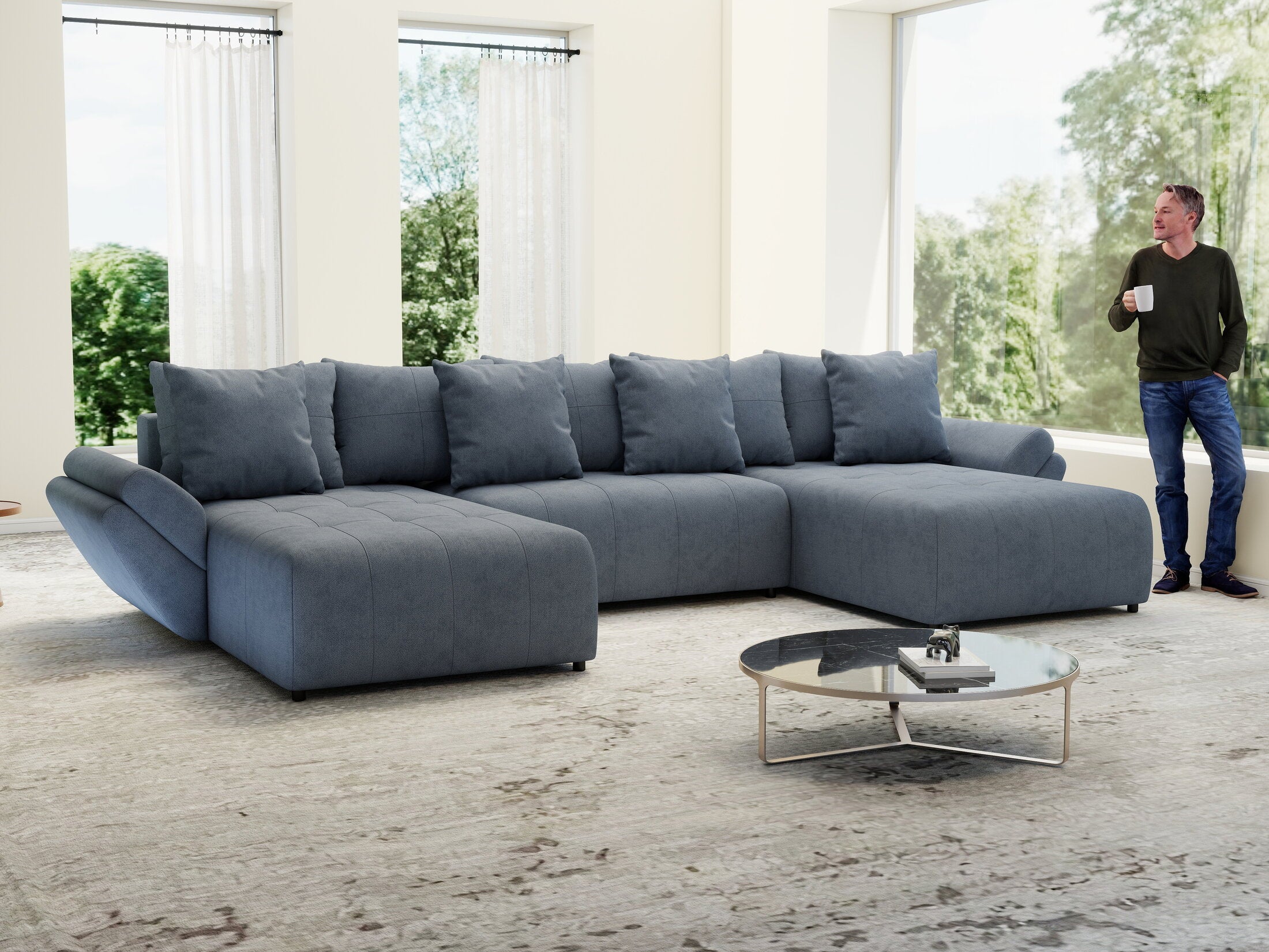 Colțar extensibil dumonde cu ladă de depozitare si sezut confortabil din spuma high-density, Berlin U Enjoy Antracit 400x185 cm