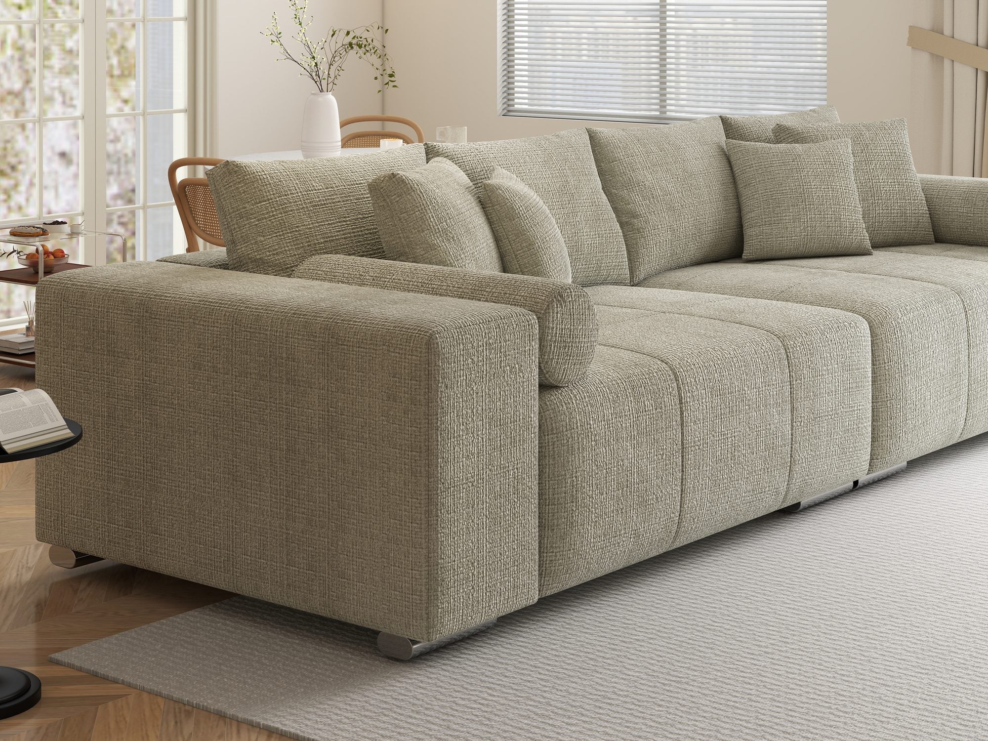 Canapea extensibilă dumonde cu ladă de depozitare si sezut confortabil din spuma high-density, Marbela XXL Cremona Bej 04 290x100 cm