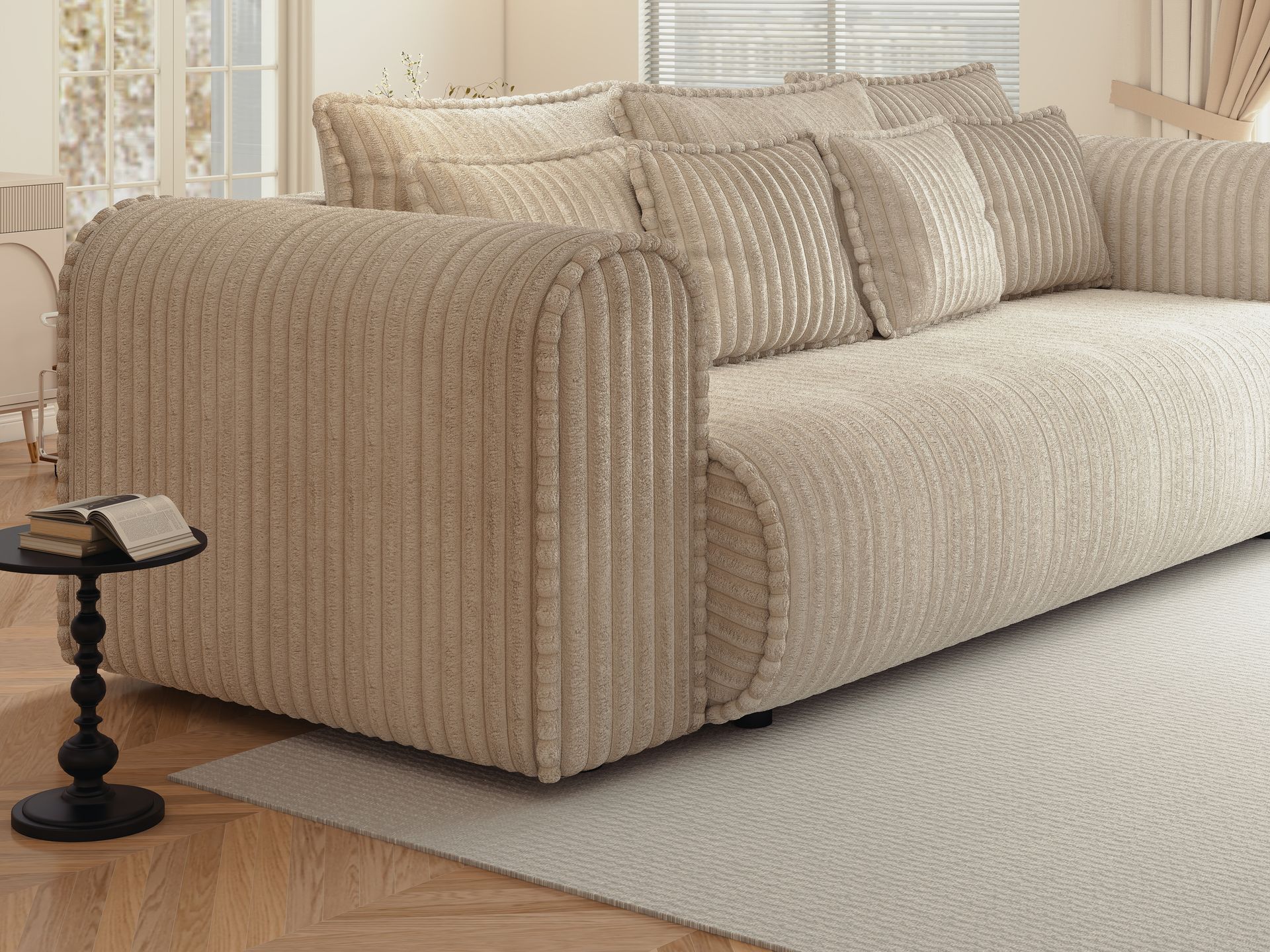 Canapea extensibilă dumonde cu ladă de depozitare si sezut confortabil din spuma high-density, Monaco Mica Tilia Crem 240x100 cm
