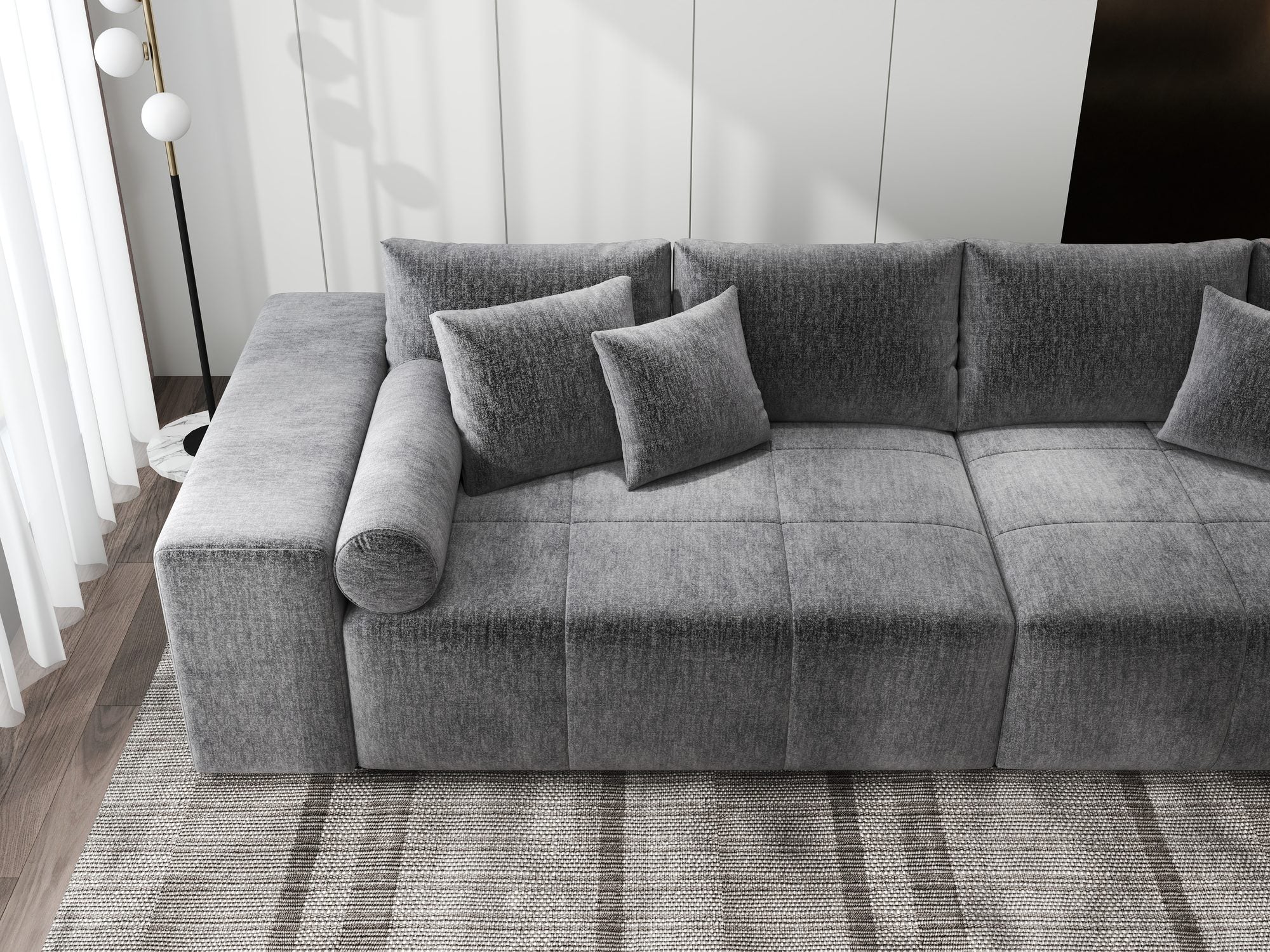 Canapea extensibilă dumonde cu ladă de depozitare si sezut confortabil din spuma high-density, Marbela XXL Monolith Gri 85 290x100 cm
