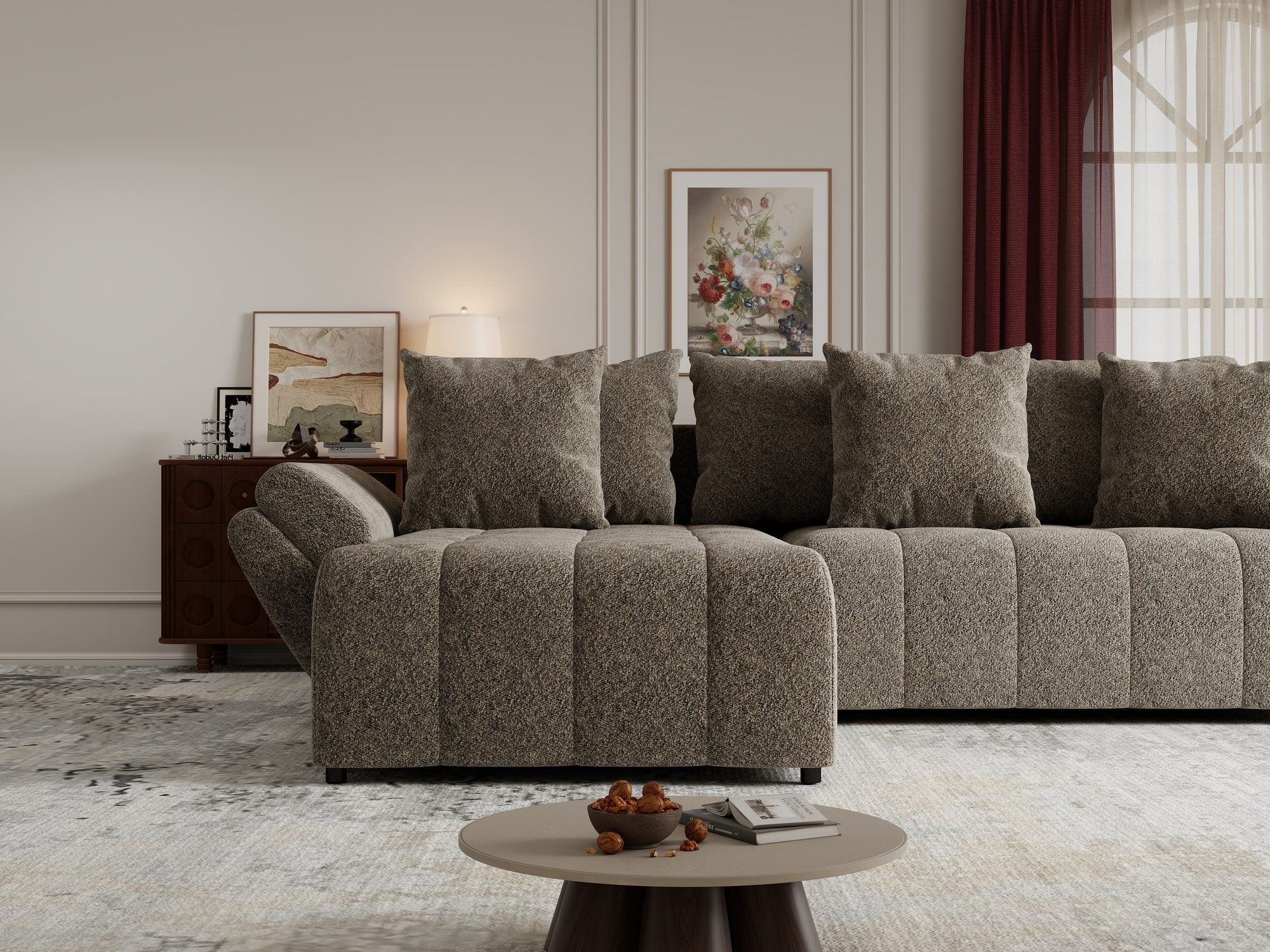 Colțar extensibil dumonde cu ladă de depozitare si sezut confortabil din spuma high-density, Berlin Arena Bej 4 280x185 cm