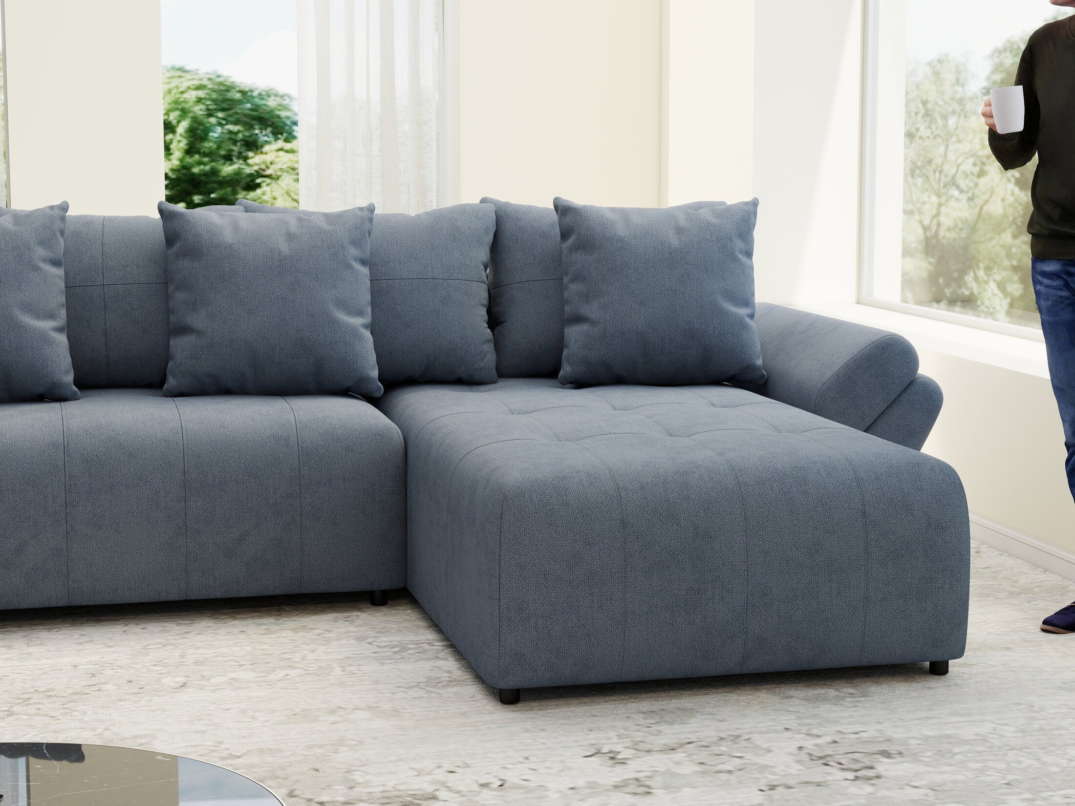 Colțar extensibil dumonde cu ladă de depozitare si sezut confortabil din spuma high-density, Berlin U Enjoy Antracit 400x185 cm
