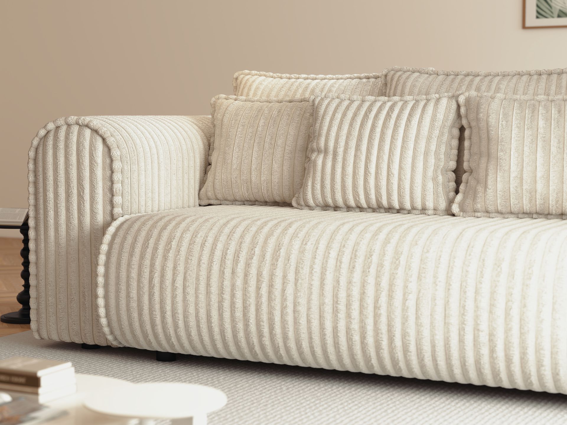Canapea extensibilă dumonde cu ladă de depozitare si sezut confortabil din spuma high-density, Monaco Mica Tilia Crem 240x100 cm