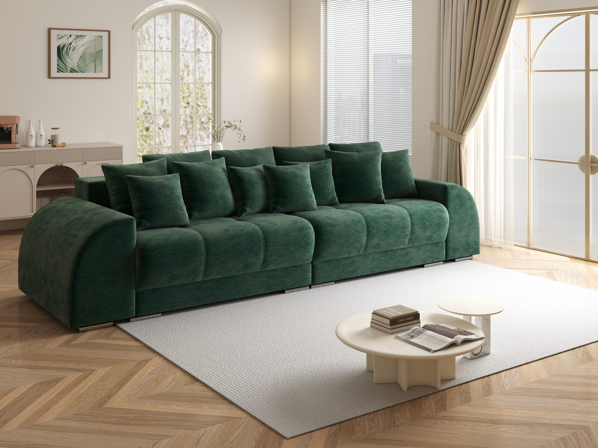 Canapea extensibilă dumonde cu 2 lăzi de depozitare si sezut confortabil din spuma high-density, Verona Monolith Verde 37 310x100 cm