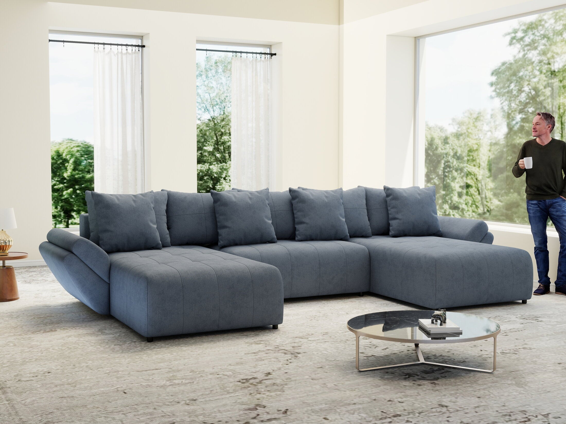 Colțar extensibil dumonde cu ladă de depozitare si sezut confortabil din spuma high-density, Berlin U Enjoy Antracit 400x185 cm